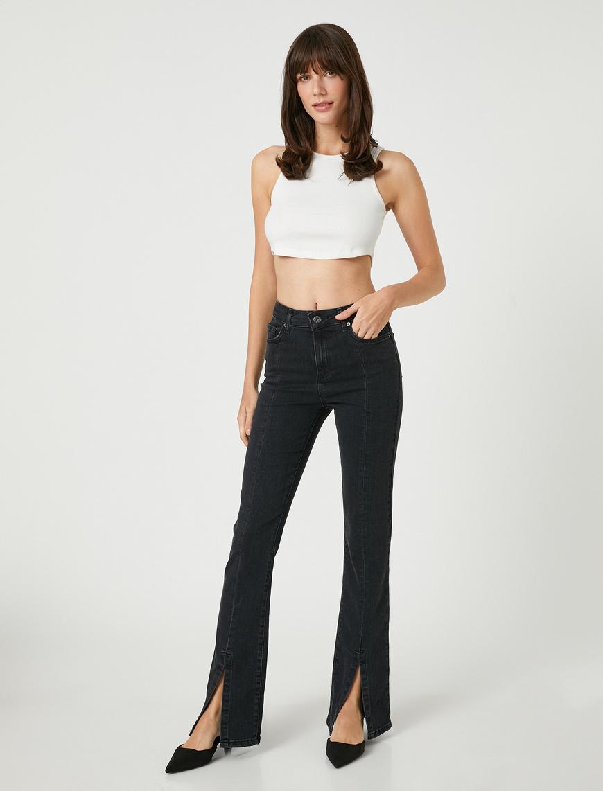   İspanyol Paça Kot Pantolon Dar Kesim Normal Bel - Victoria Slim Jean