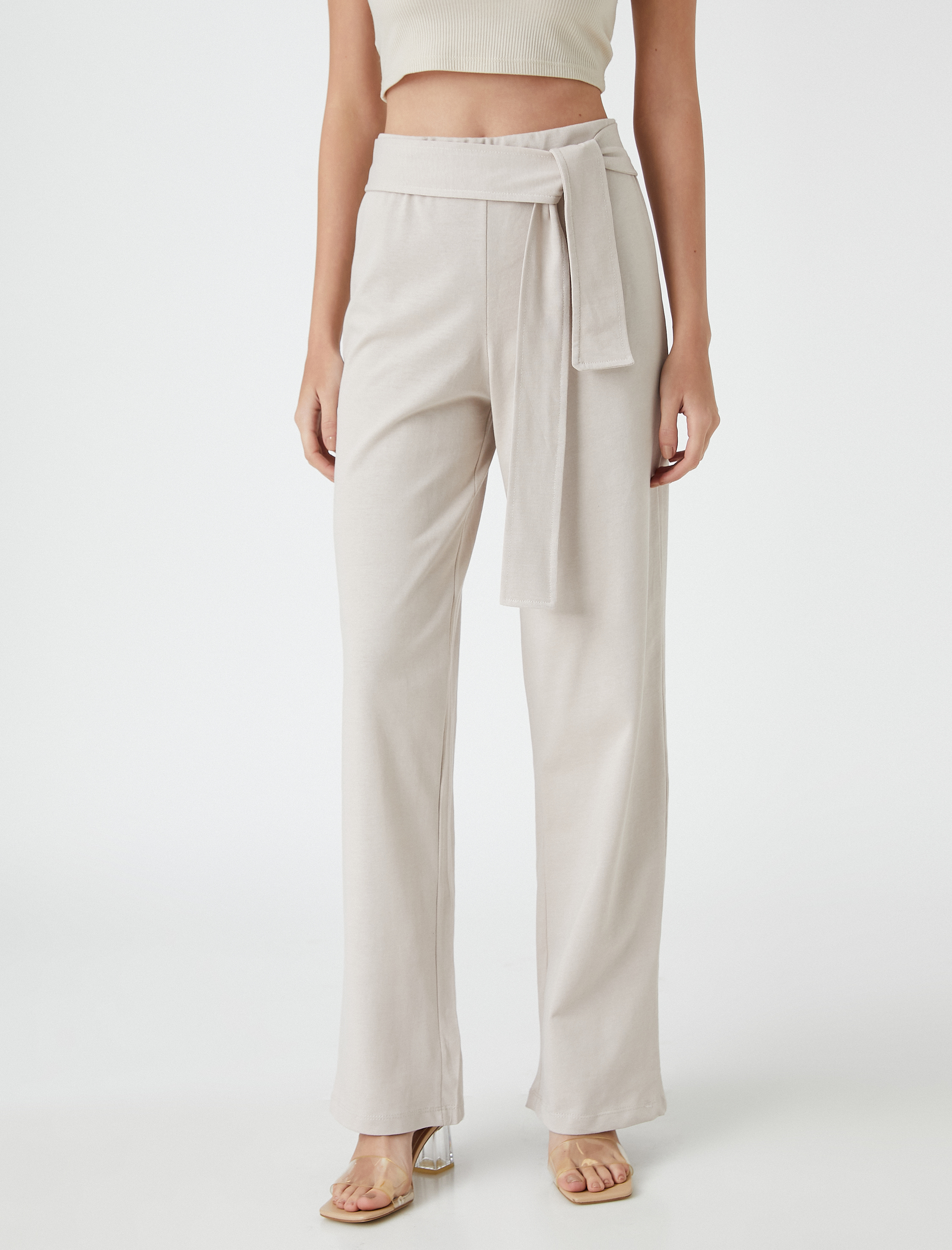   Düz Paça Pantolon Beli Kuşaklı Örme