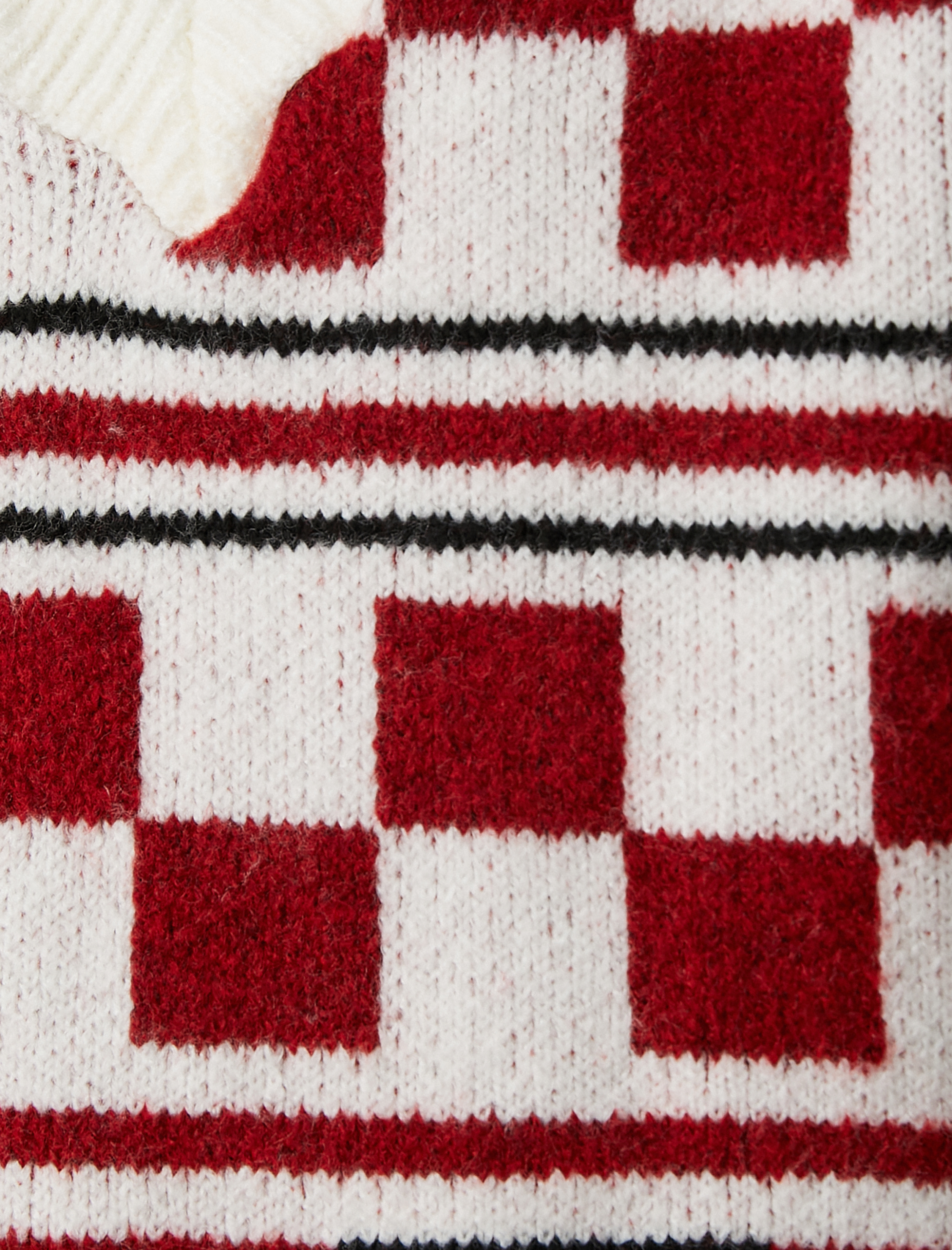   Örgü Süveter V Yaka Desenli Ribanalı