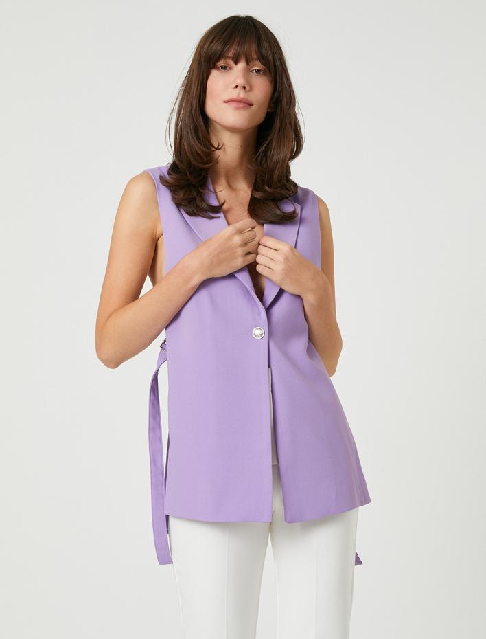  Blazer Yelek Tek Düğmeli Kuşaklı