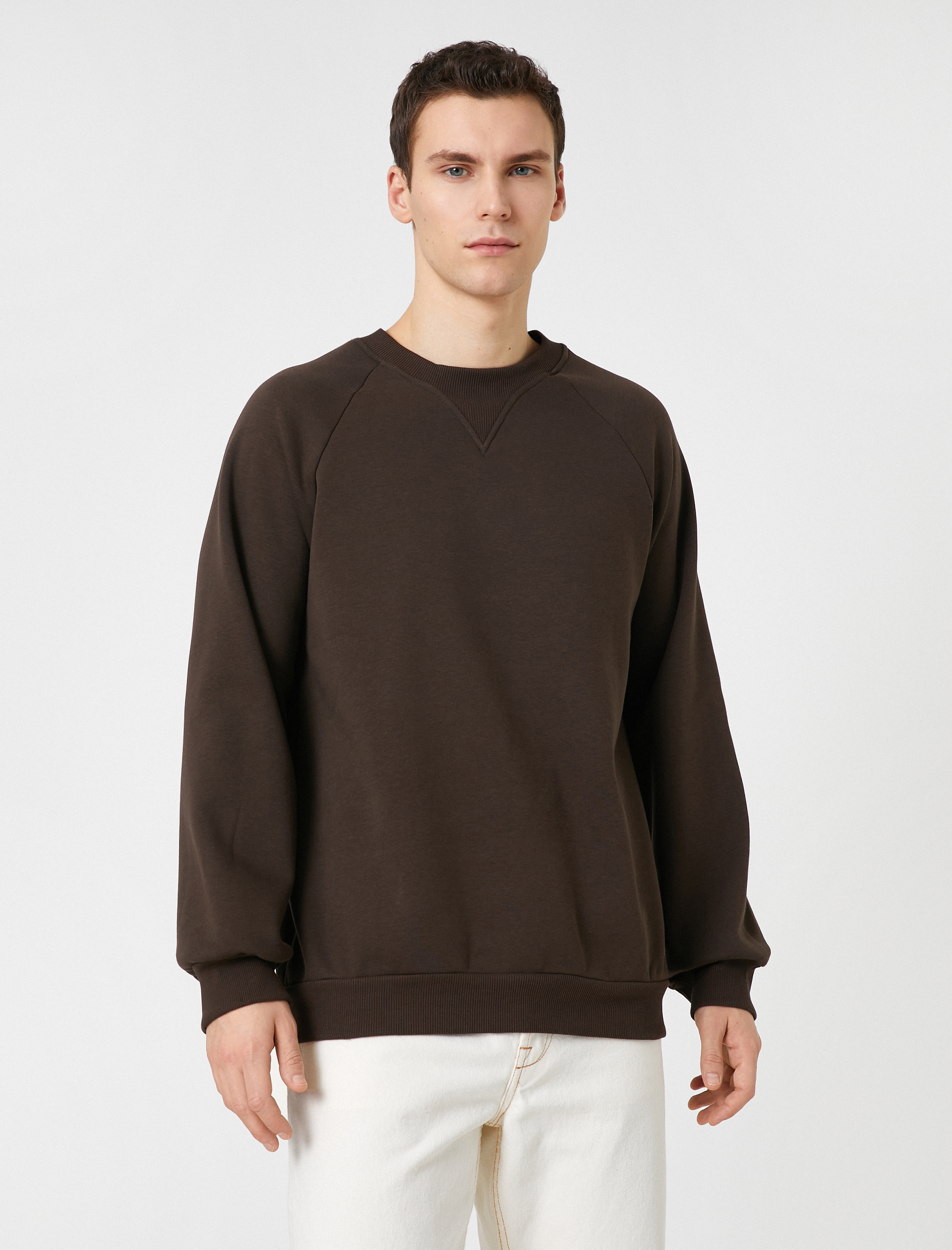   Bisiklet Yaka Sweatshirt Dikiş Detaylı Reglan Kol Şardonlu