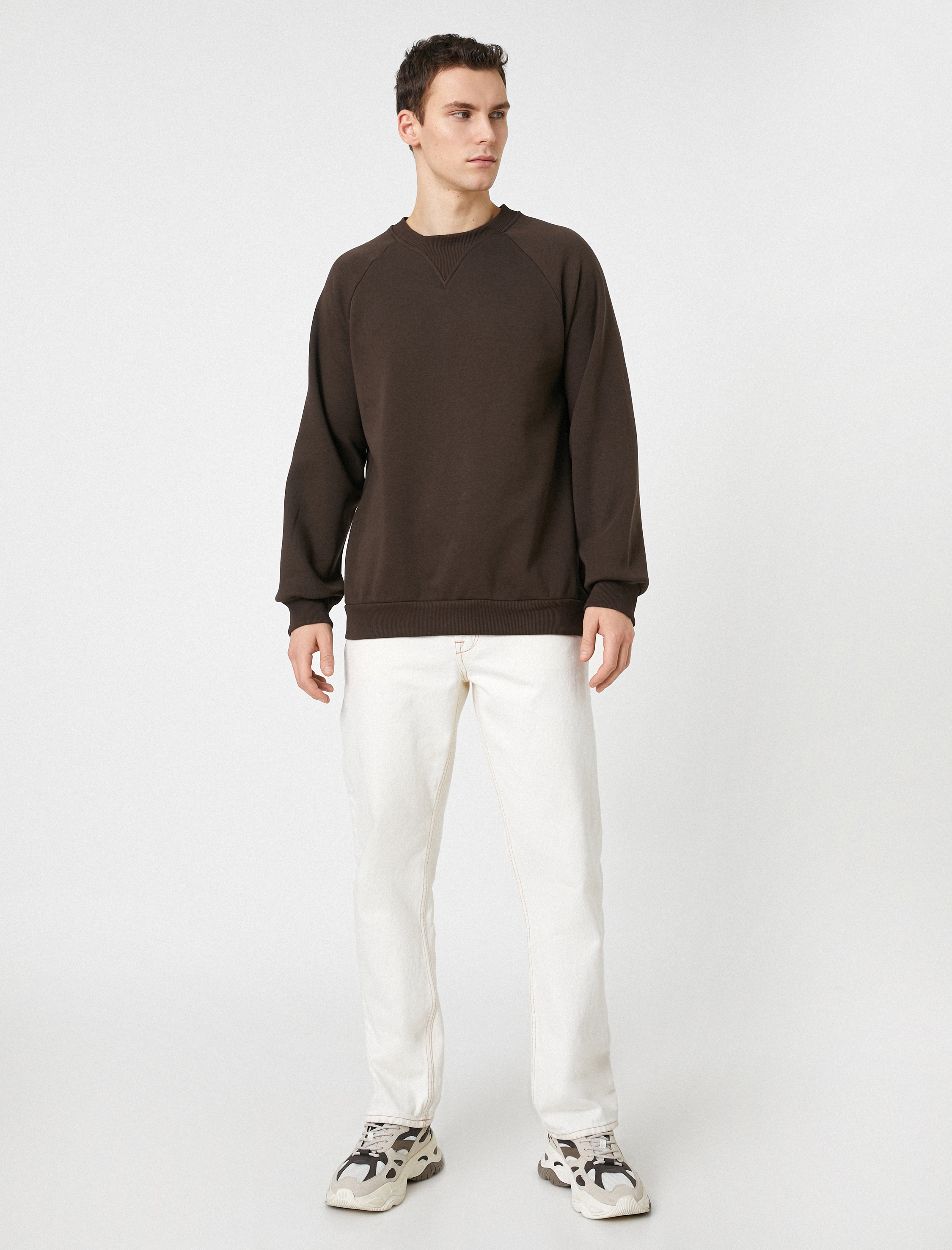   Bisiklet Yaka Sweatshirt Dikiş Detaylı Reglan Kol Şardonlu