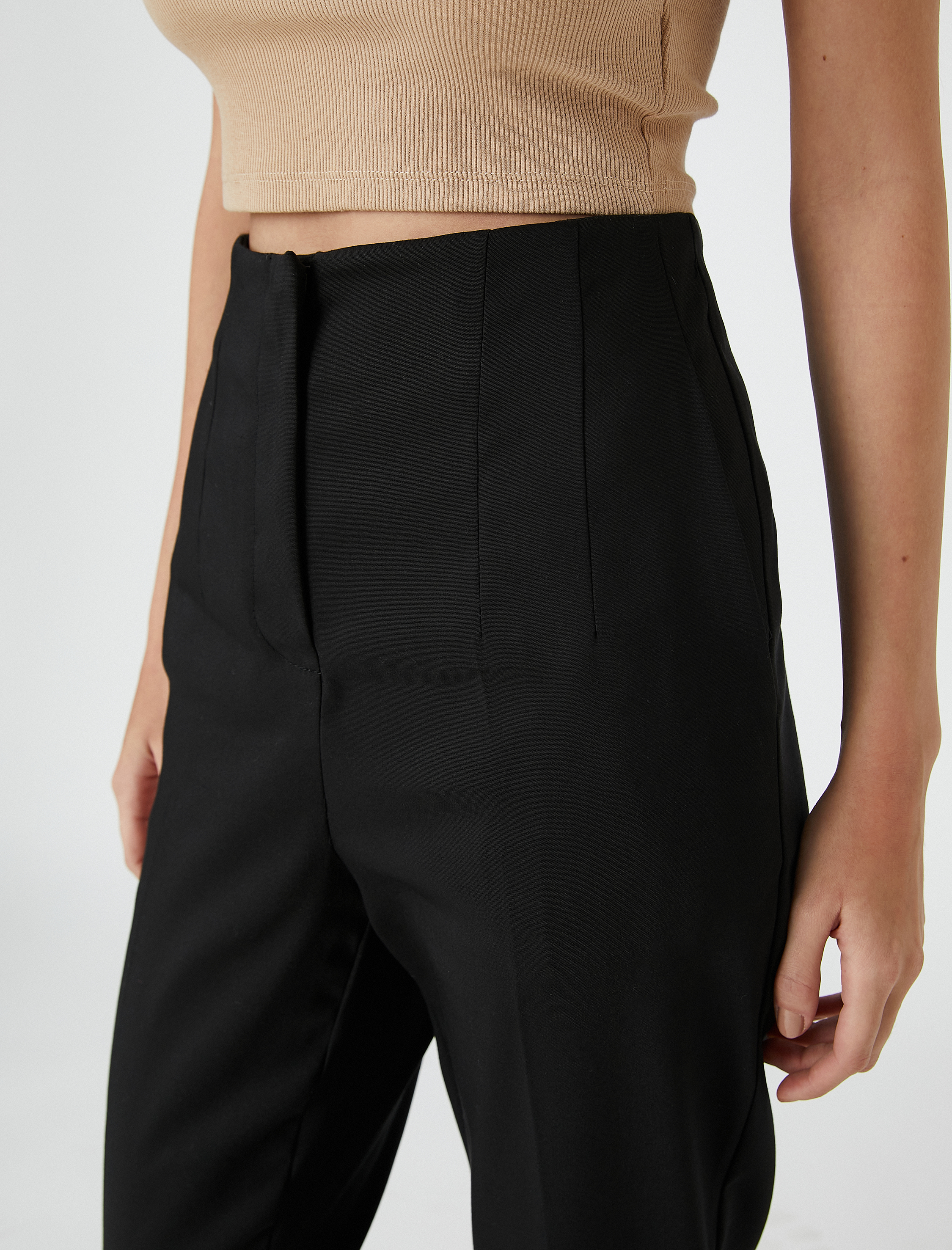   Dikiş Detaylı Kumaş Pantolon Yüksek Bel