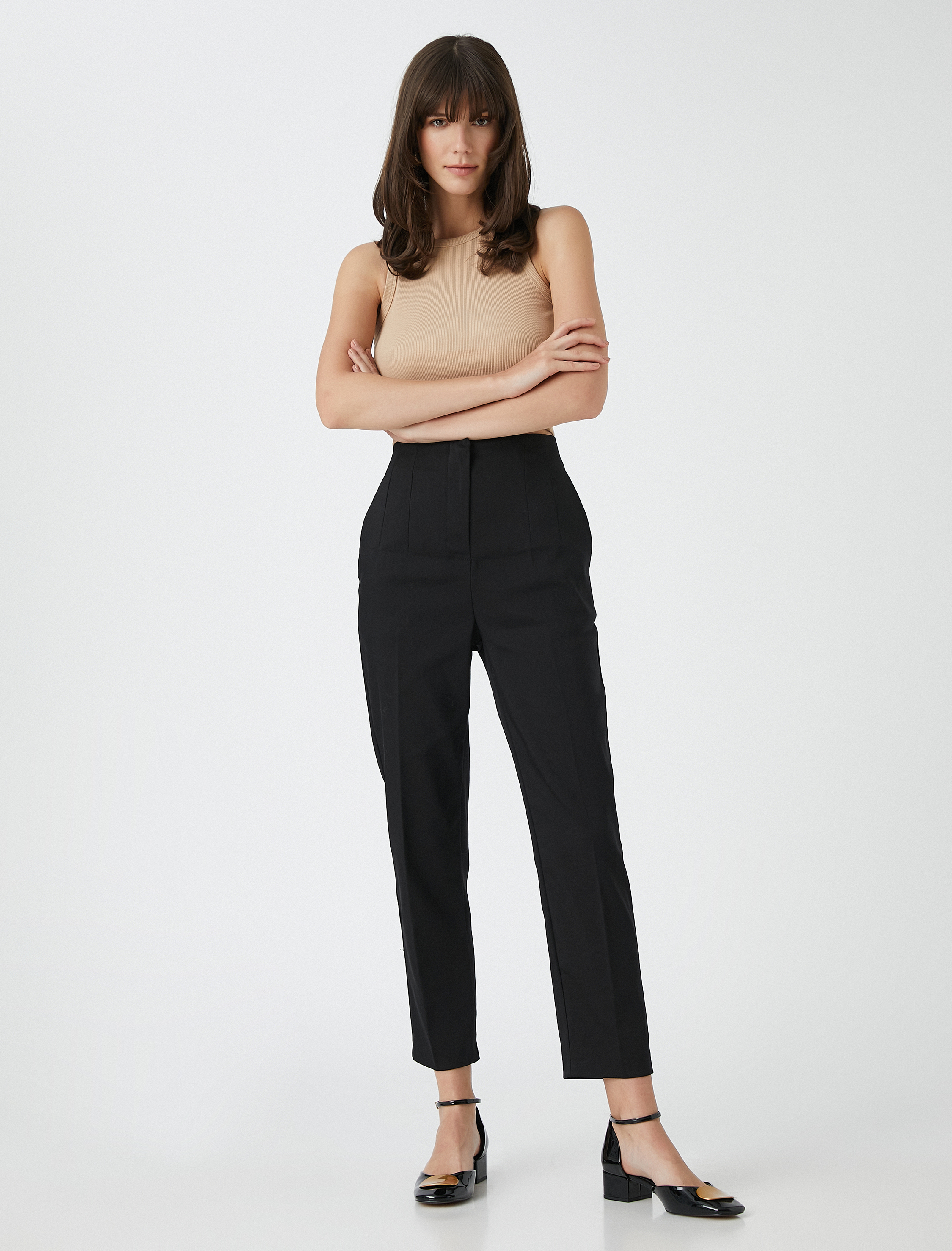   Dikiş Detaylı Kumaş Pantolon Yüksek Bel