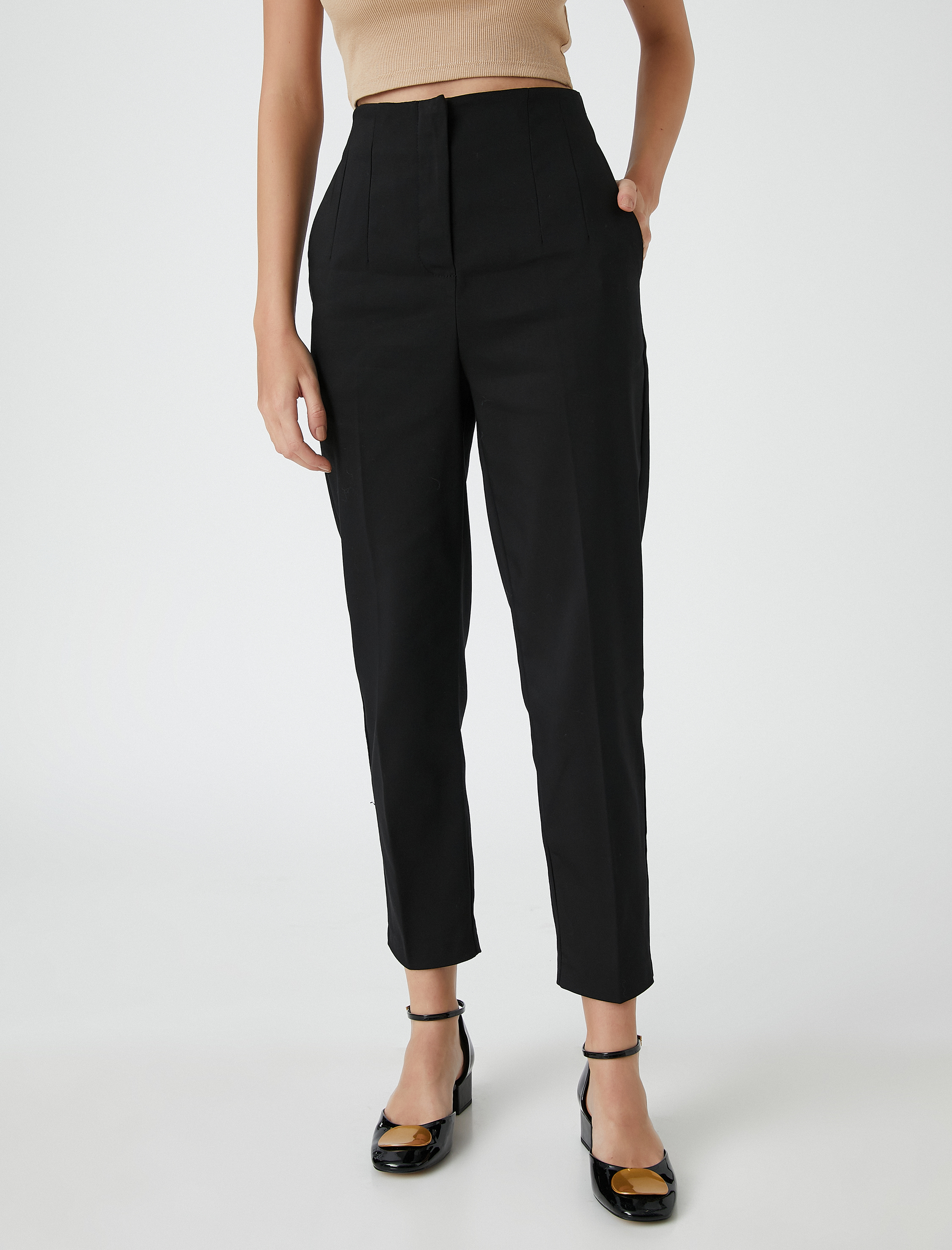   Dikiş Detaylı Kumaş Pantolon Yüksek Bel