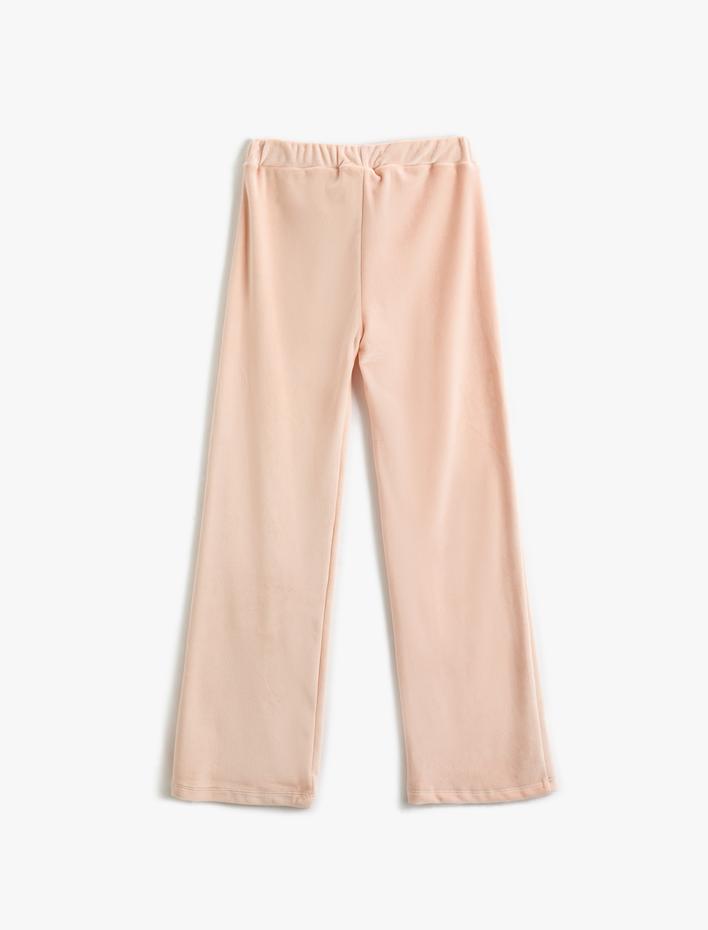 Kız Çocuk Kadife Bol Paça Basic Eşofman Altı Beli Lastikli