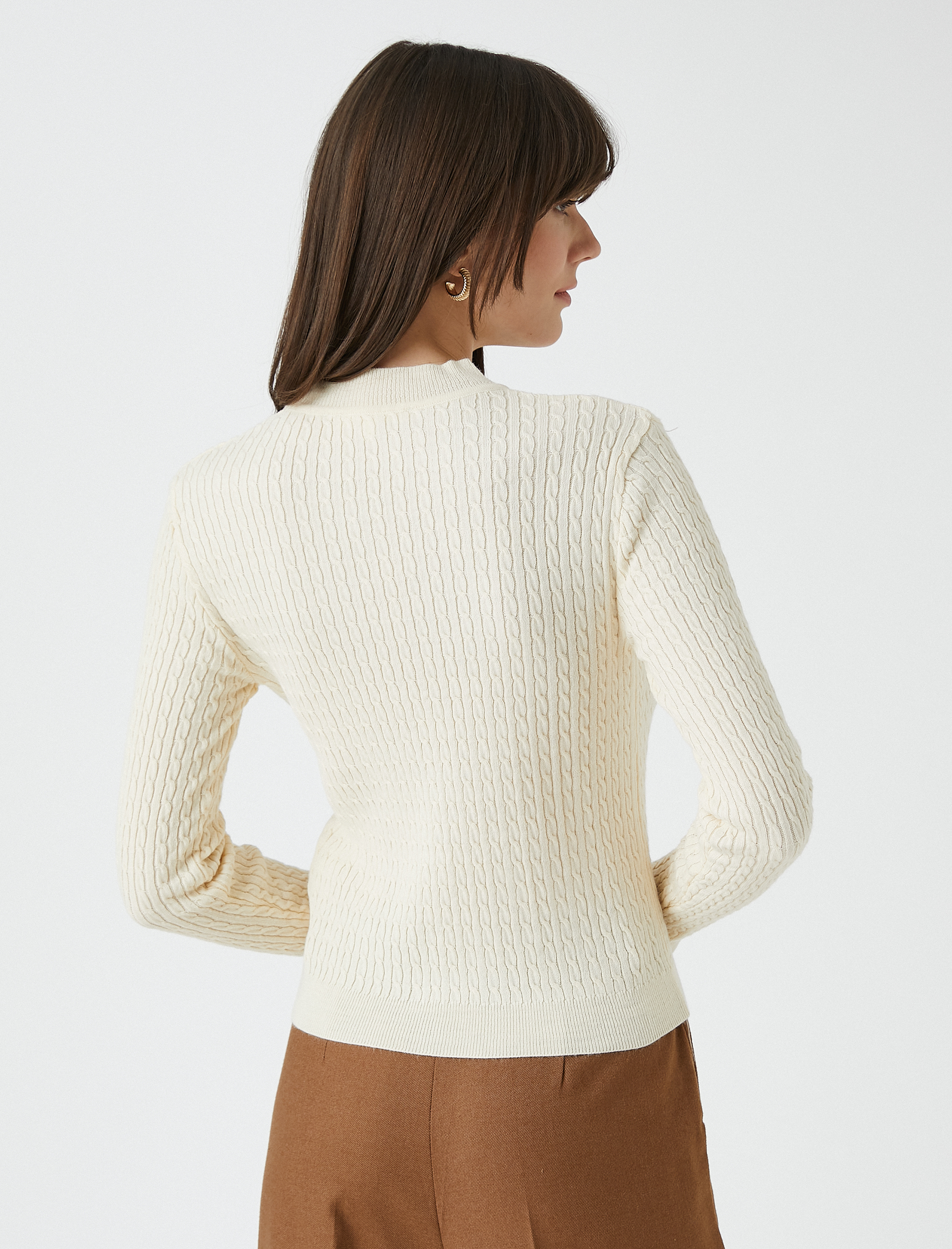   Dik Yaka Kazak Örgü Motifli Kaşmir Dokulu