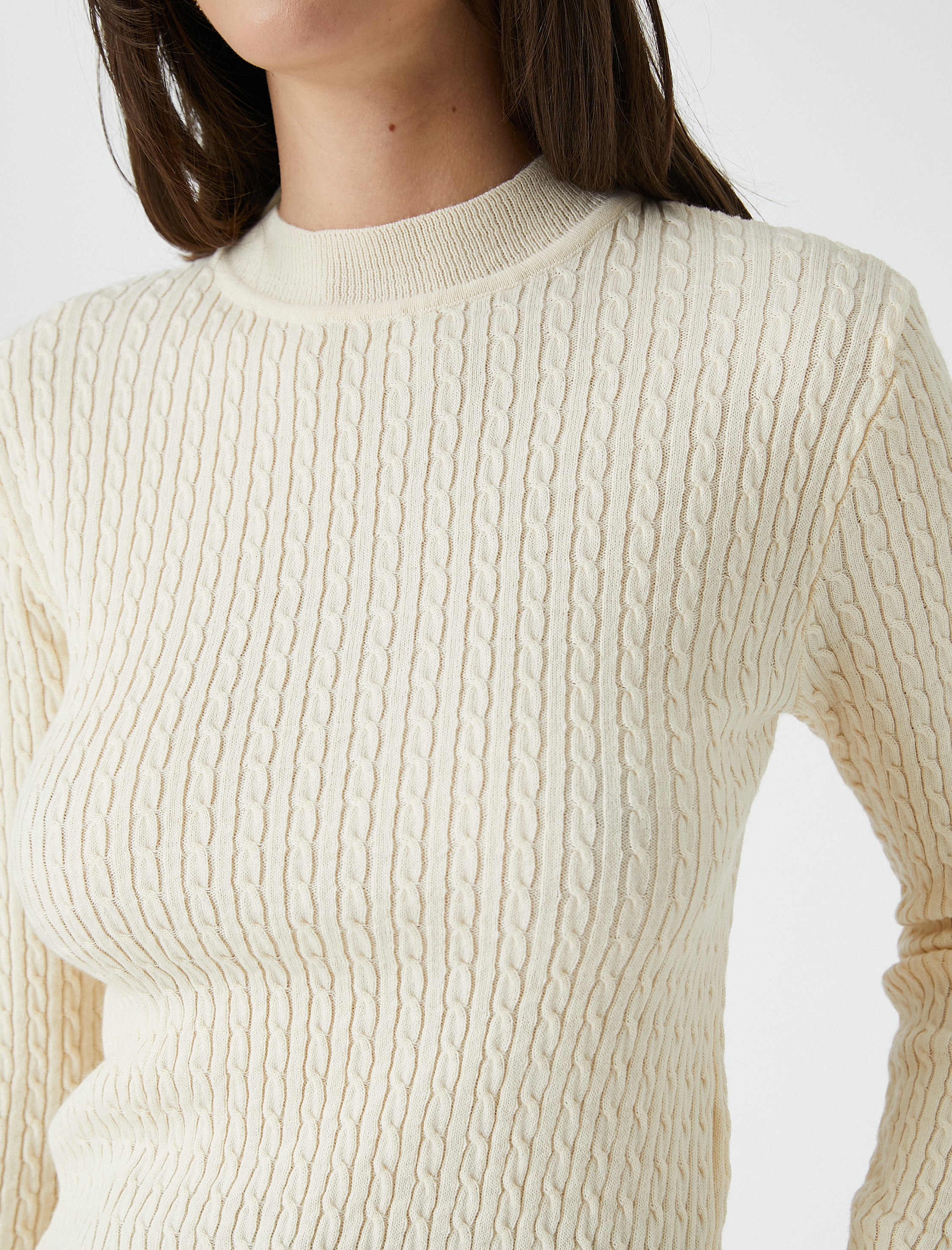   Dik Yaka Kazak Örgü Motifli Kaşmir Dokulu