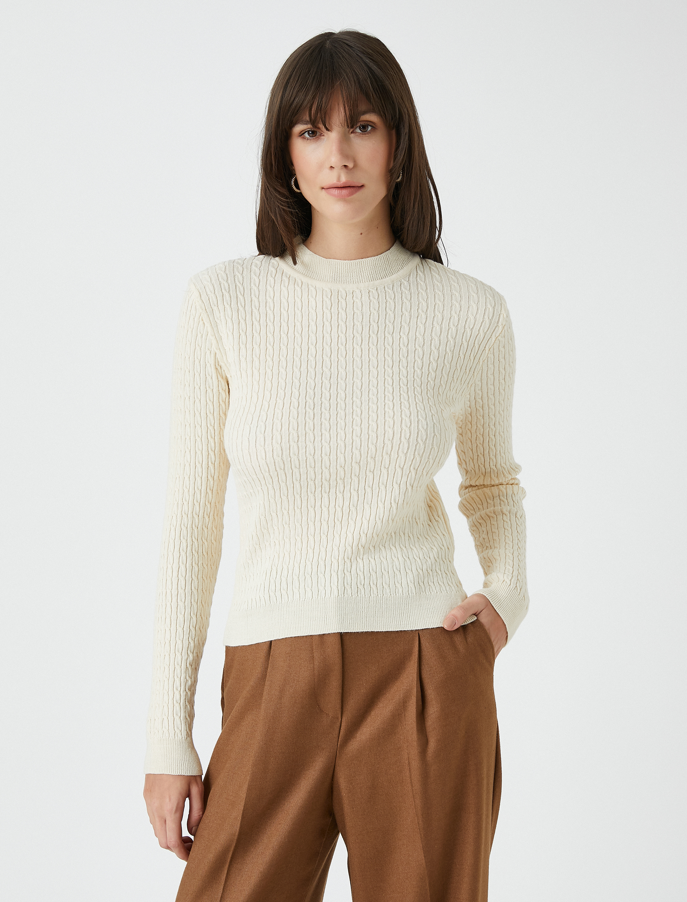   Dik Yaka Kazak Örgü Motifli Kaşmir Dokulu