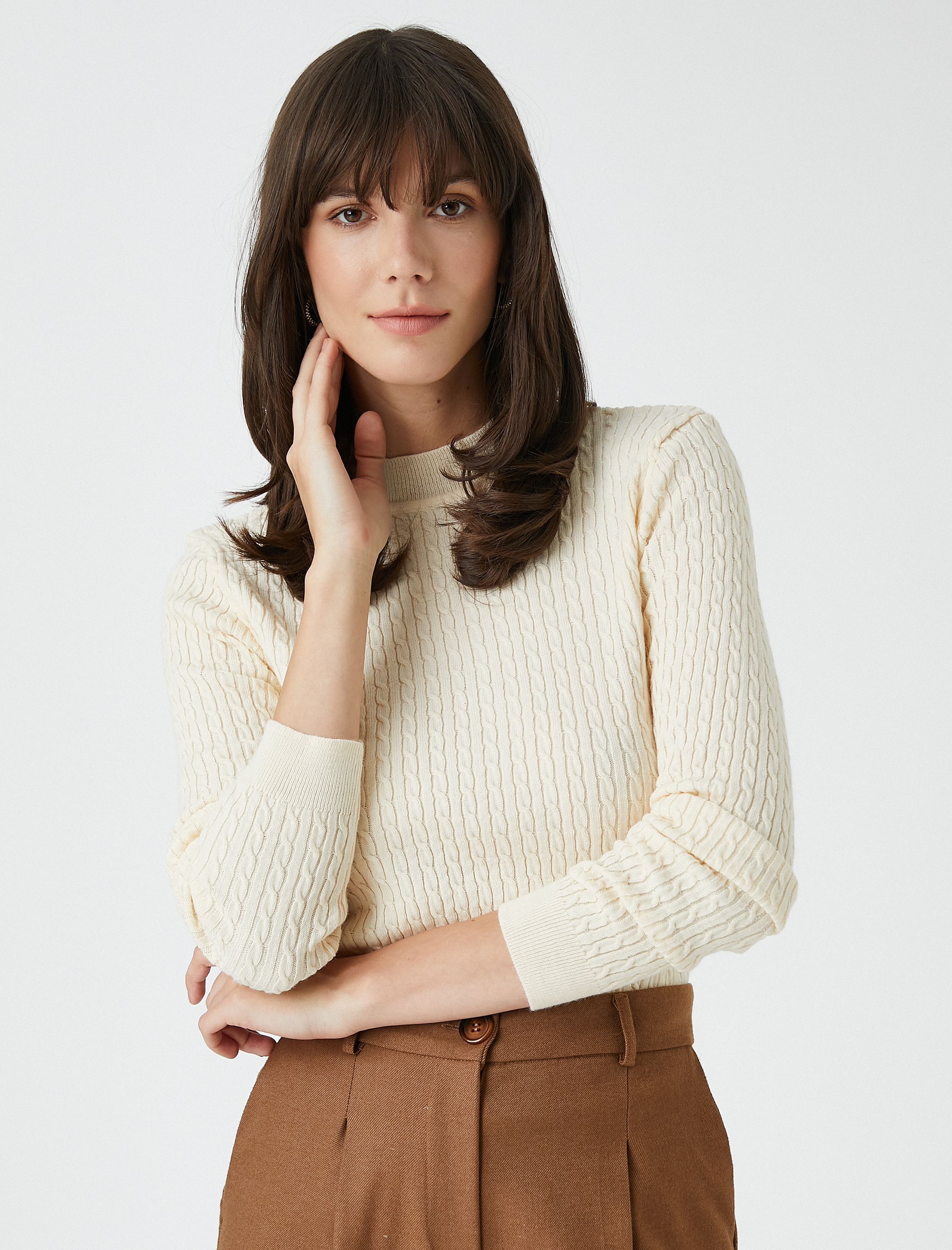   Dik Yaka Kazak Örgü Motifli Kaşmir Dokulu