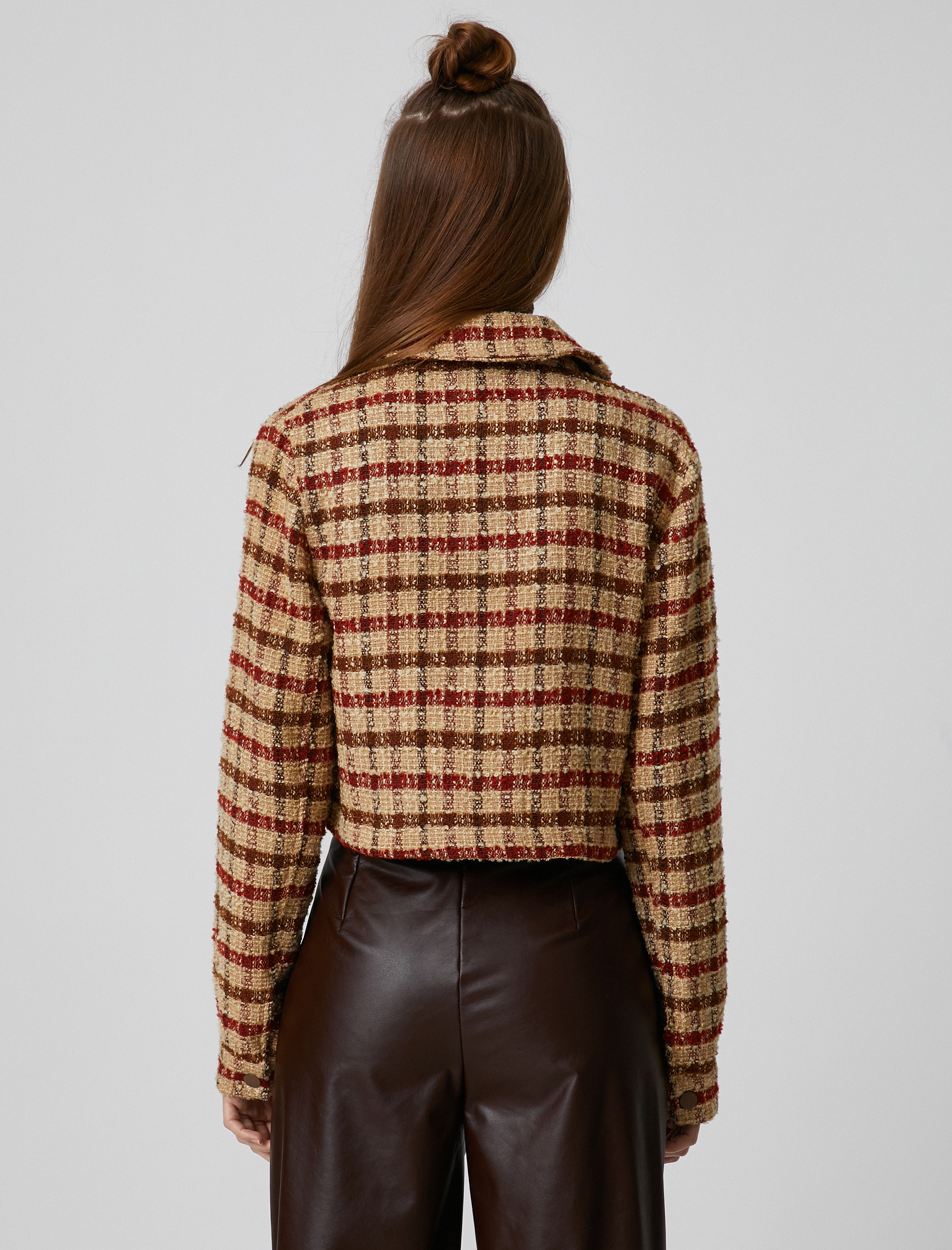   Tüvit Gömlek Ceket Crop Uzun Kollu Kareli