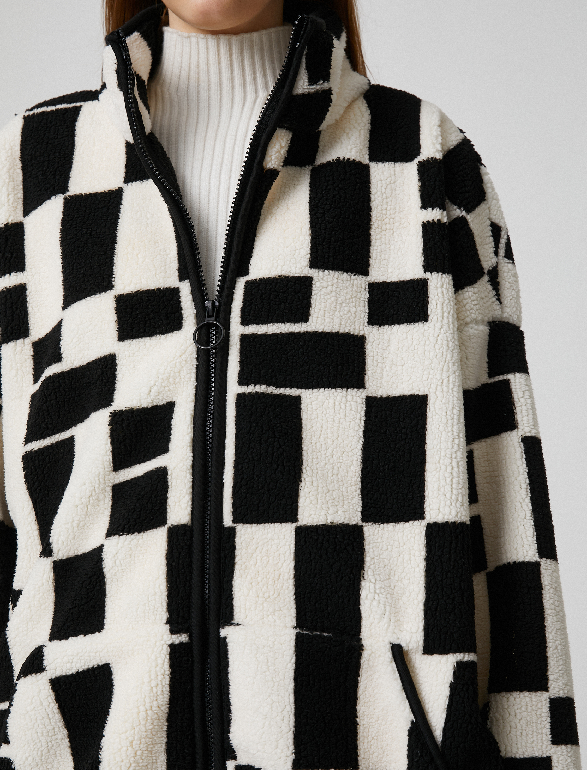   Polar Sweatshirt Fermuarlı Dik Yaka Cep Detaylı Uzun Kollu