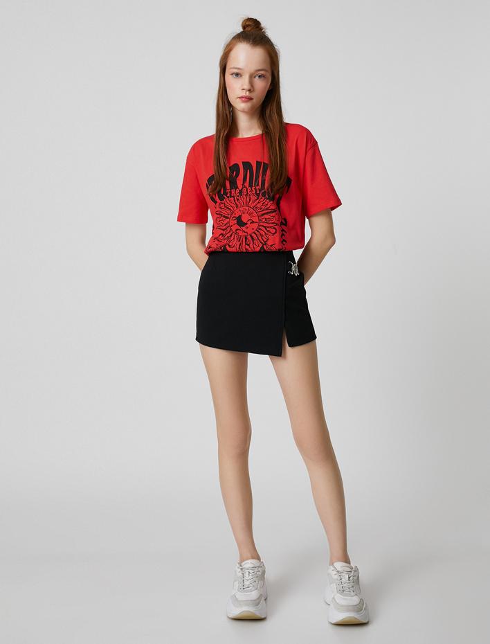  Baskılı Tişört Bisiklet Yaka Kısa Kollu Düz Kesim