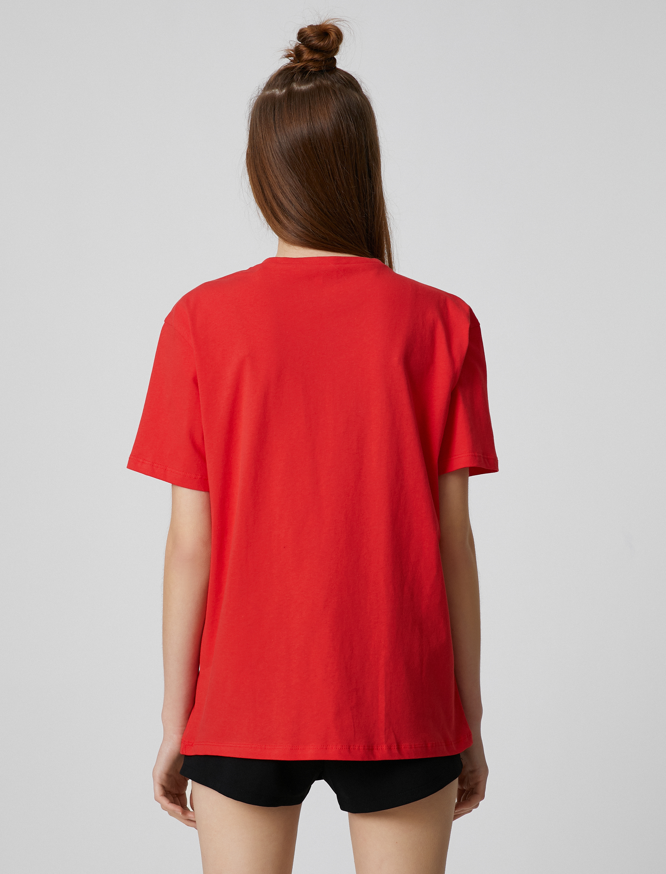   Baskılı Tişört Bisiklet Yaka Kısa Kollu Düz Kesim