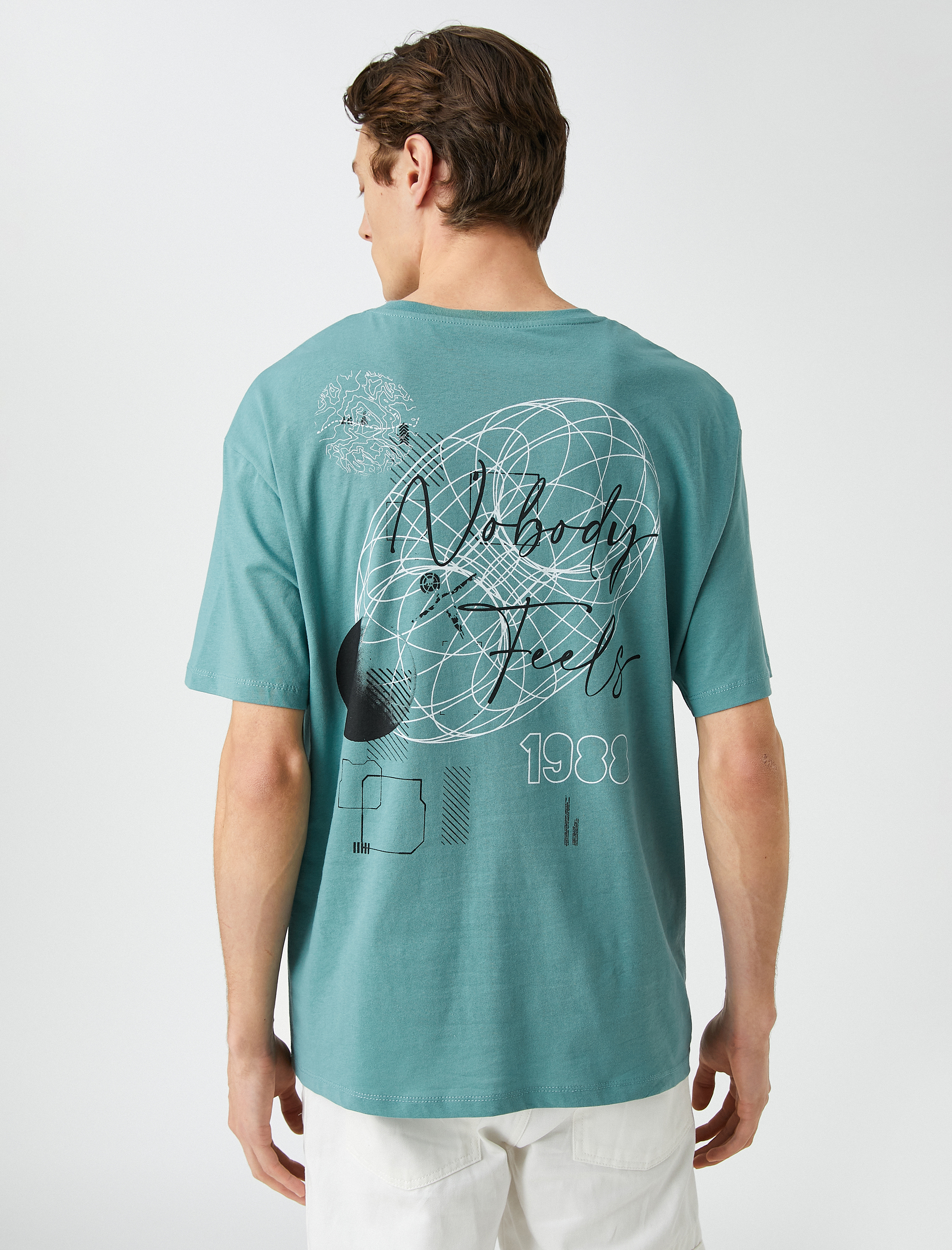   Oversize Tişört Slogan Baskılı Kısa Kollu Bisiklet Yaka