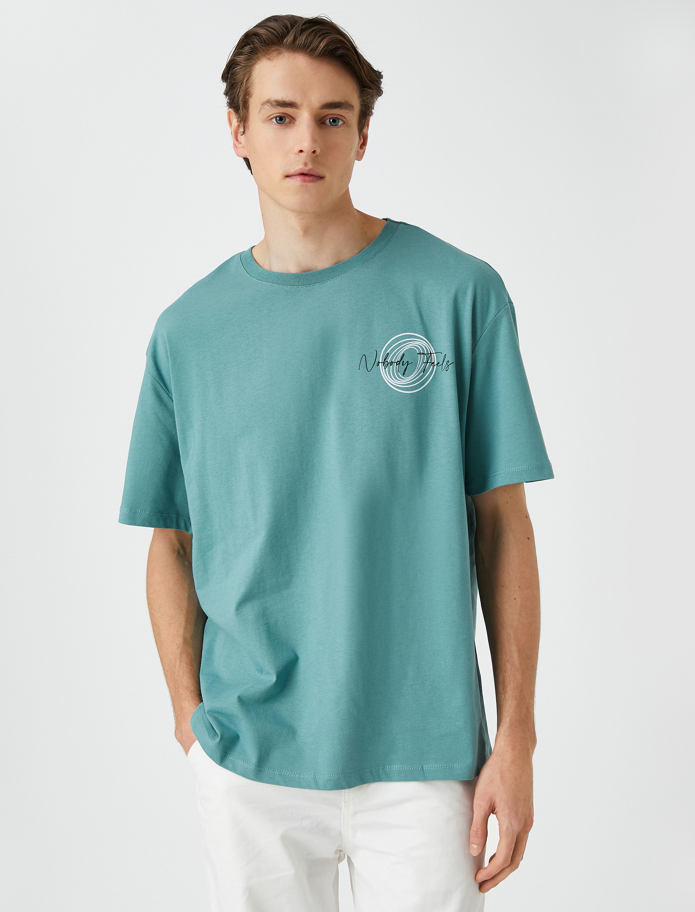   Oversize Tişört Slogan Baskılı Kısa Kollu Bisiklet Yaka