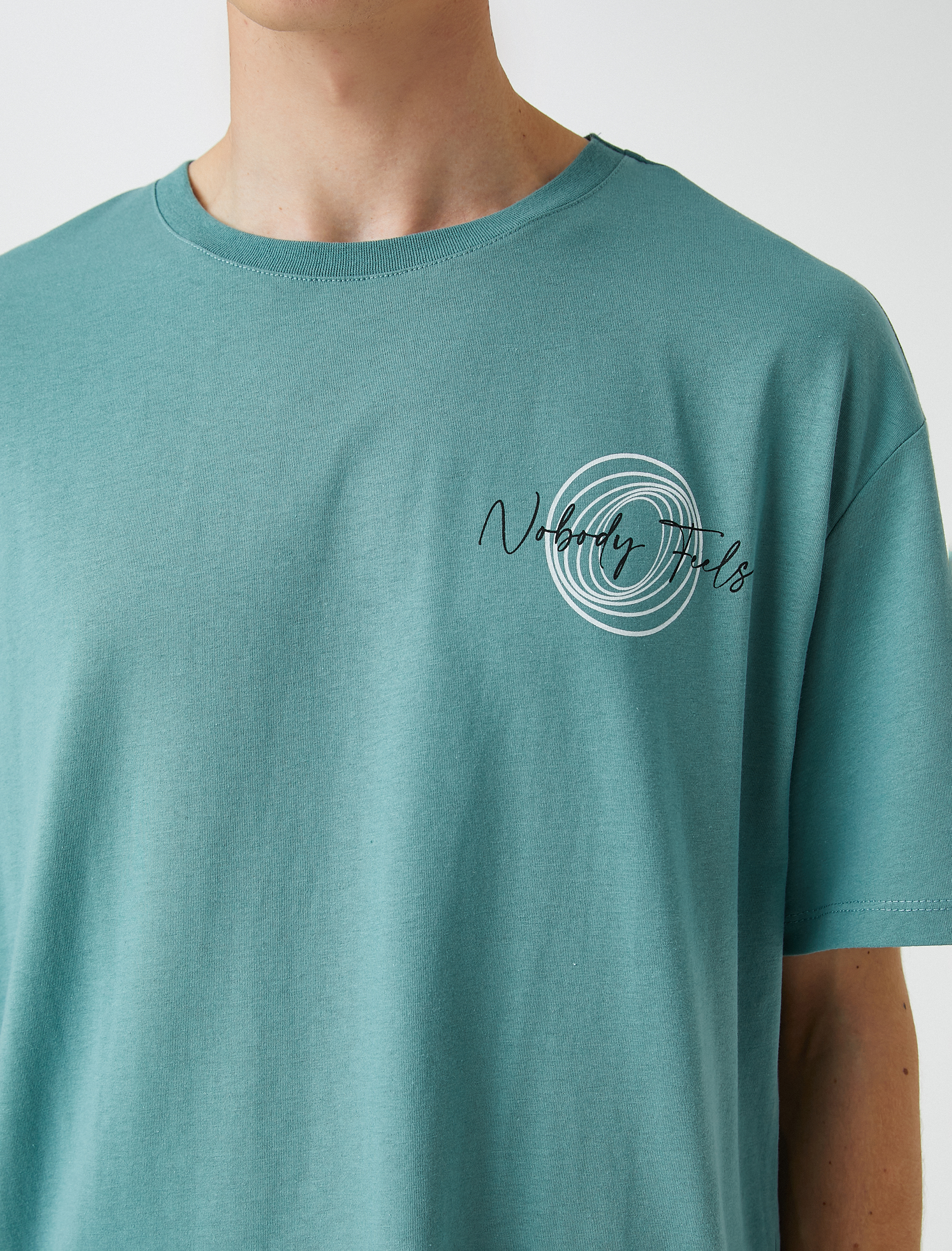   Oversize Tişört Slogan Baskılı Kısa Kollu Bisiklet Yaka