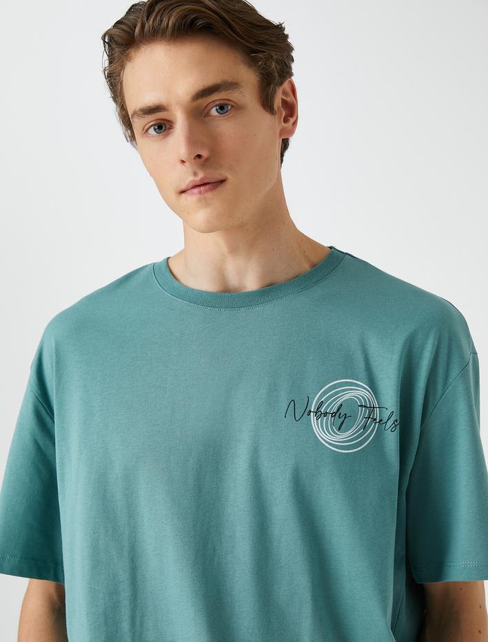  Oversize Tişört Slogan Baskılı Kısa Kollu Bisiklet Yaka