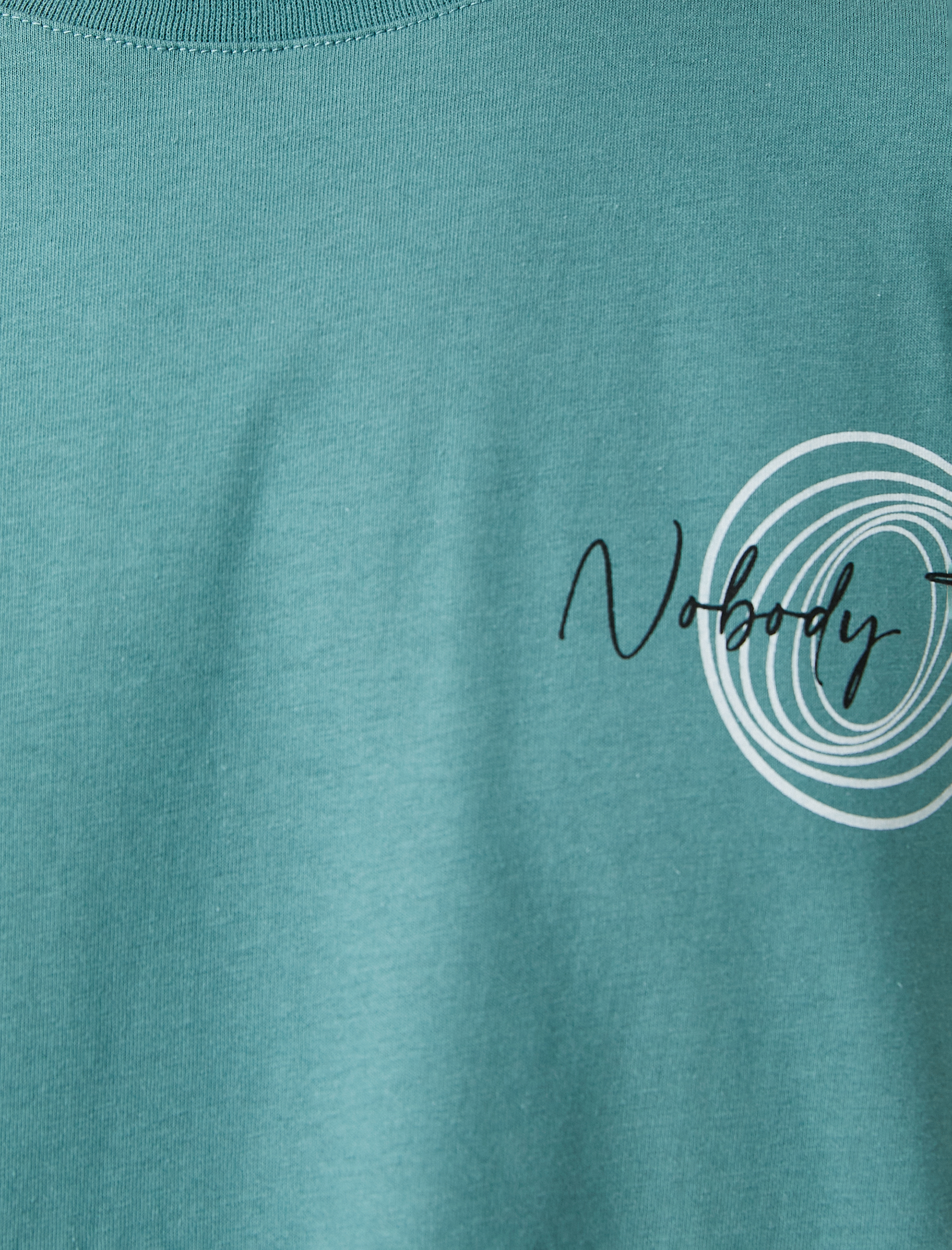   Oversize Tişört Slogan Baskılı Kısa Kollu Bisiklet Yaka