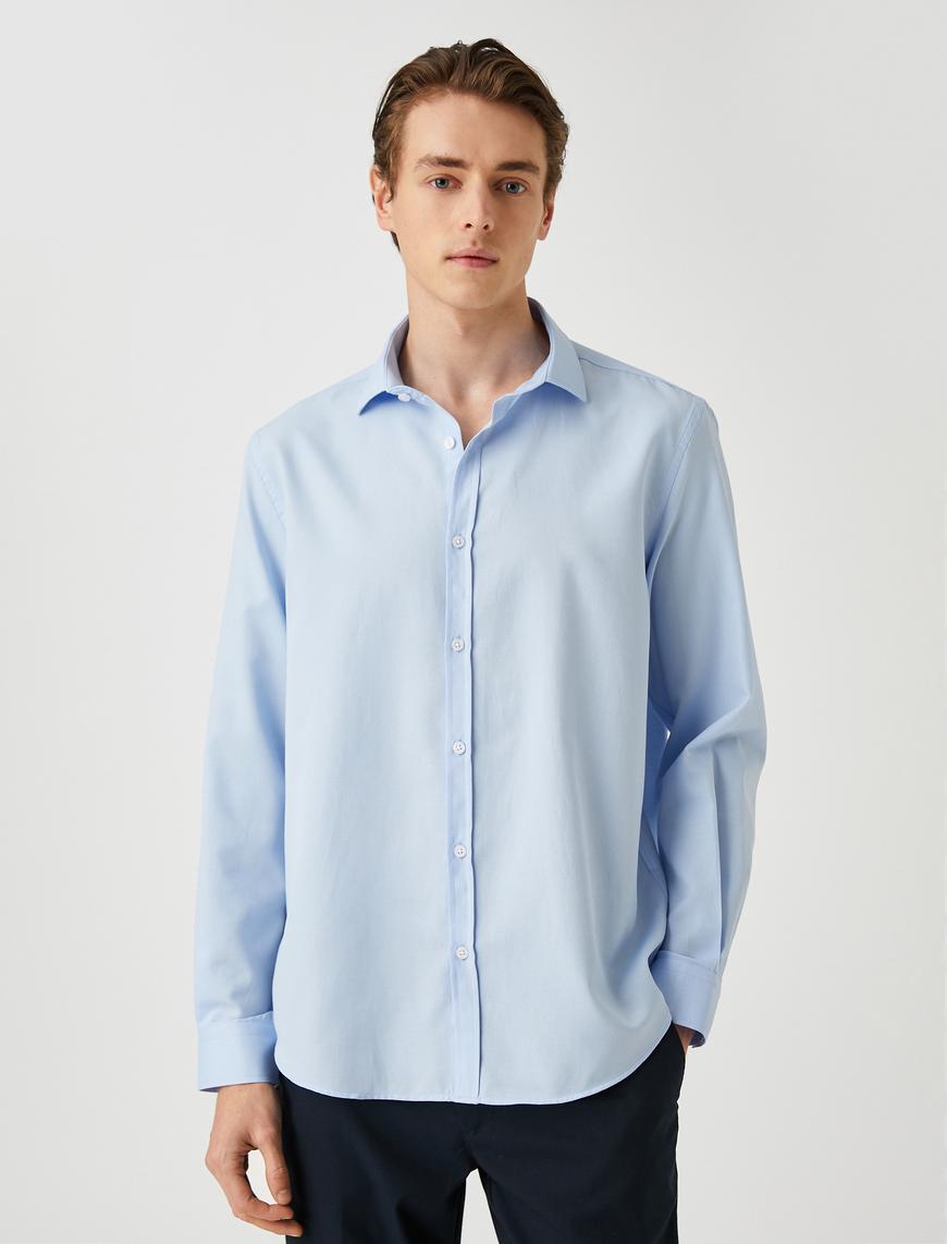   Basic Gömlek Klasik Manşet Yaka Uzun Kollu Dar Kesim Non Iron