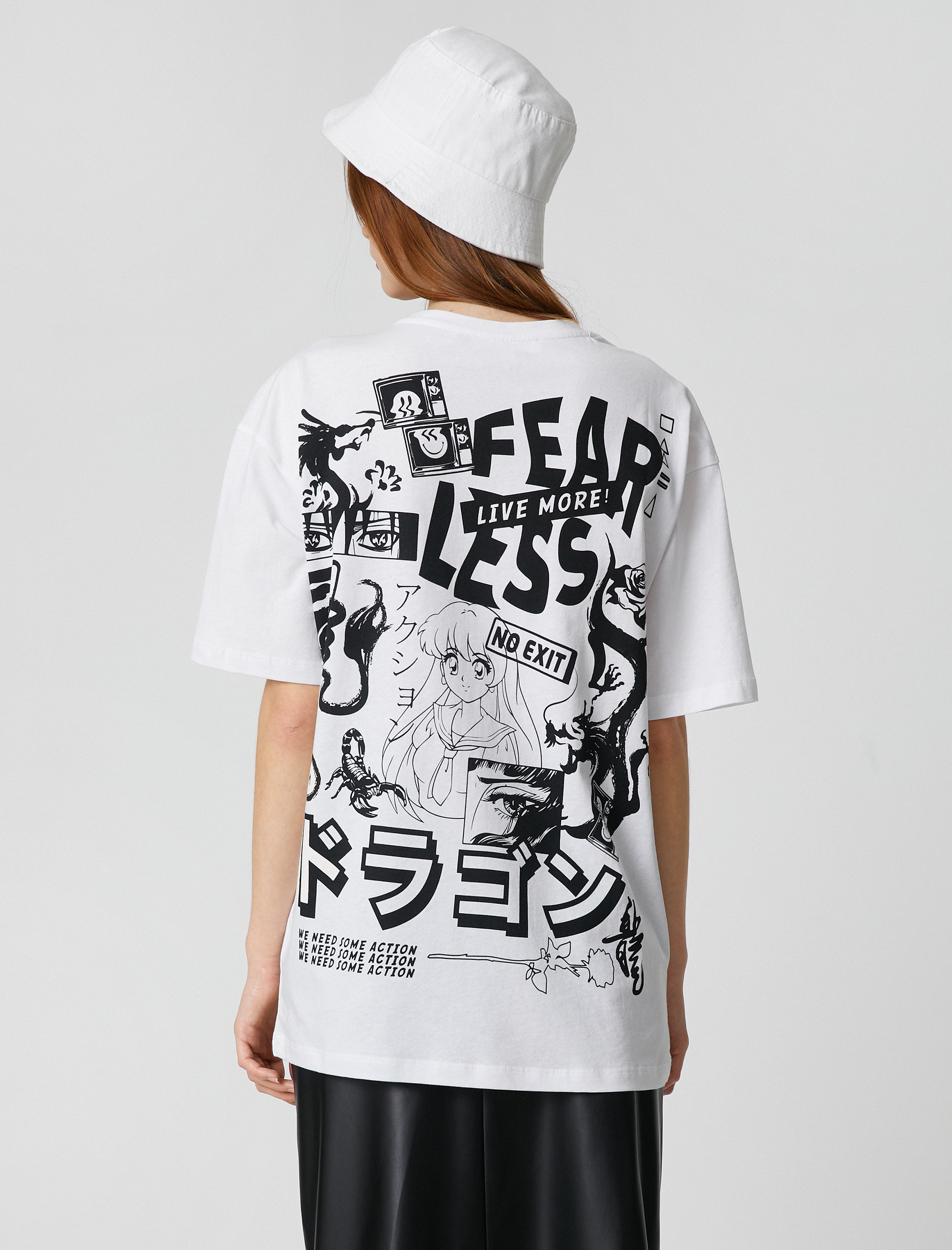   Oversize Tişört Kısa Kollu Uzak Doğu Baskılı Bisiklet Yaka