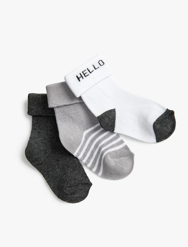  Erkek Bebek 3’lü Çok Renkli Pamuk Karışımlı Çorap Seti