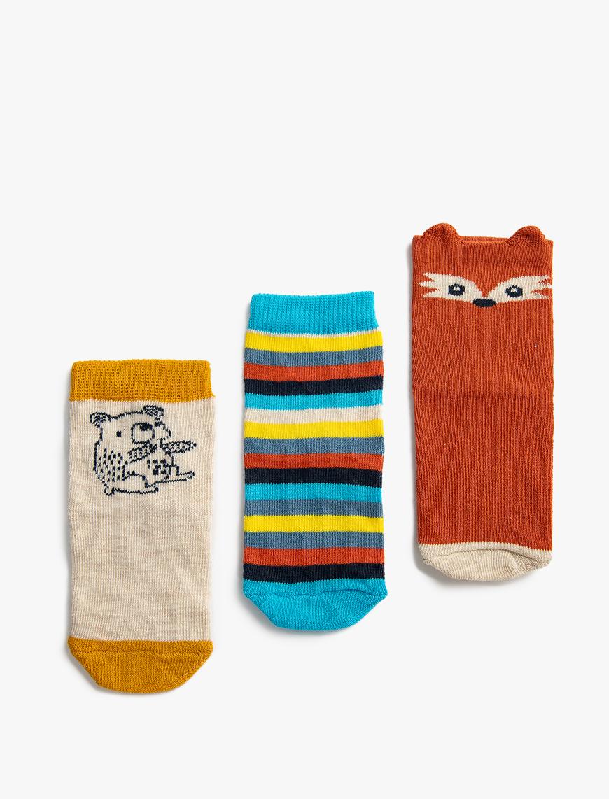  Erkek Bebek 3’lü Çok Renkli Çorap Seti