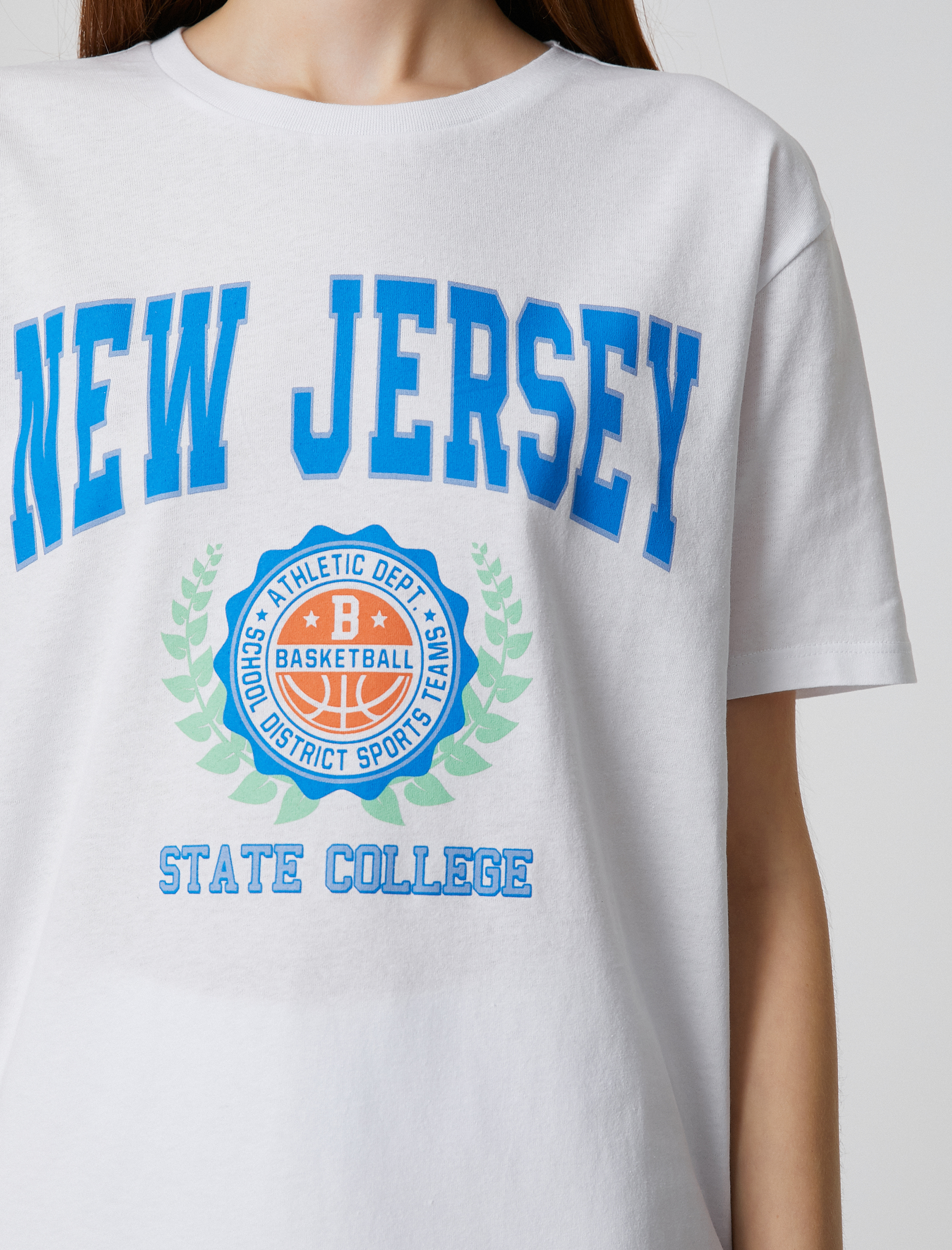   Baskılı Tişört Bisiklet Yaka Kısa Kollu Düz Kesim