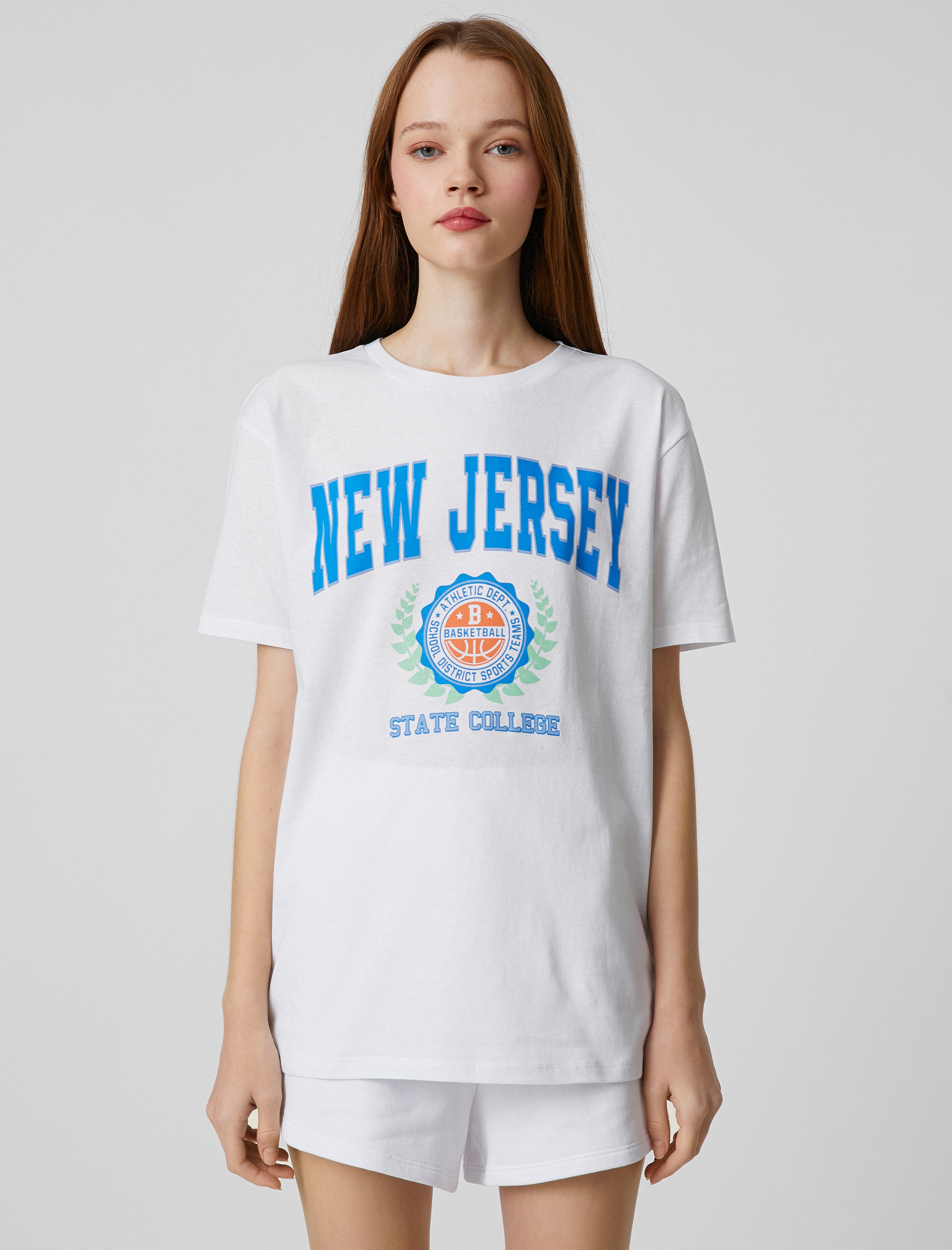   Baskılı Tişört Bisiklet Yaka Kısa Kollu Düz Kesim