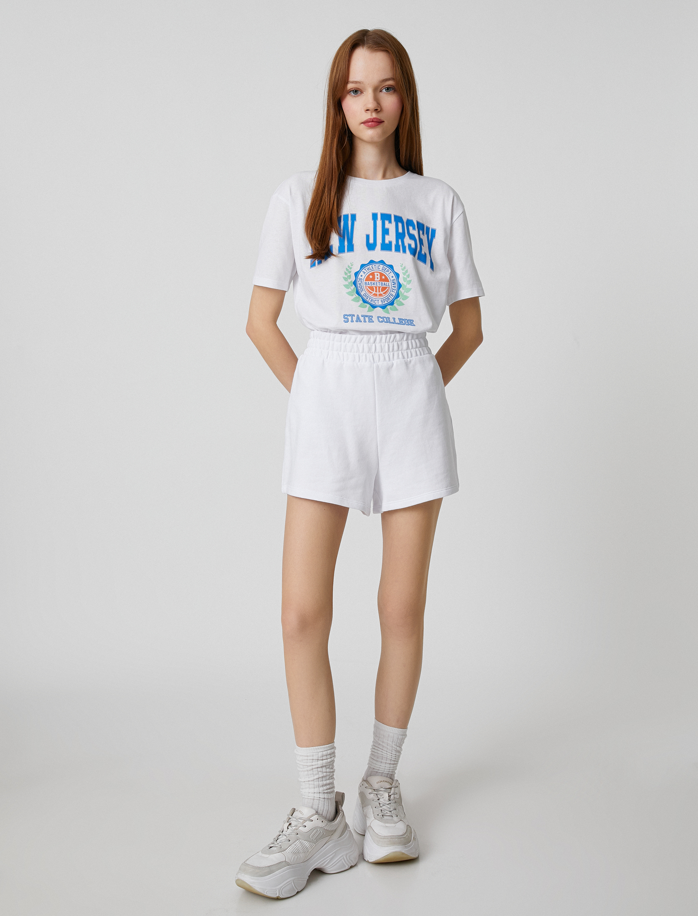   Baskılı Tişört Bisiklet Yaka Kısa Kollu Düz Kesim