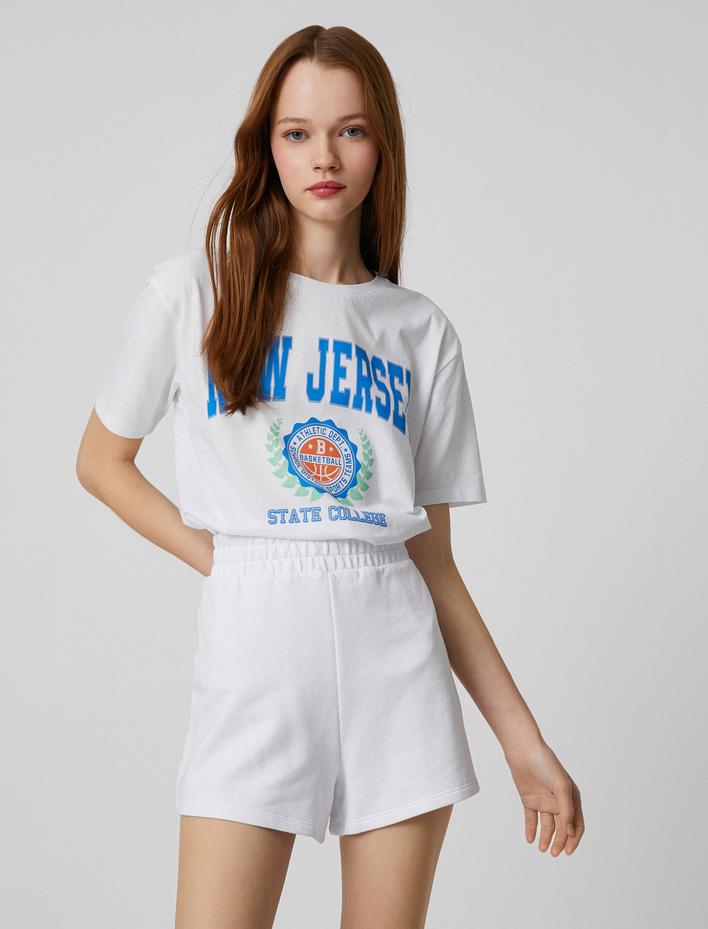  Baskılı Tişört Bisiklet Yaka Kısa Kollu Düz Kesim