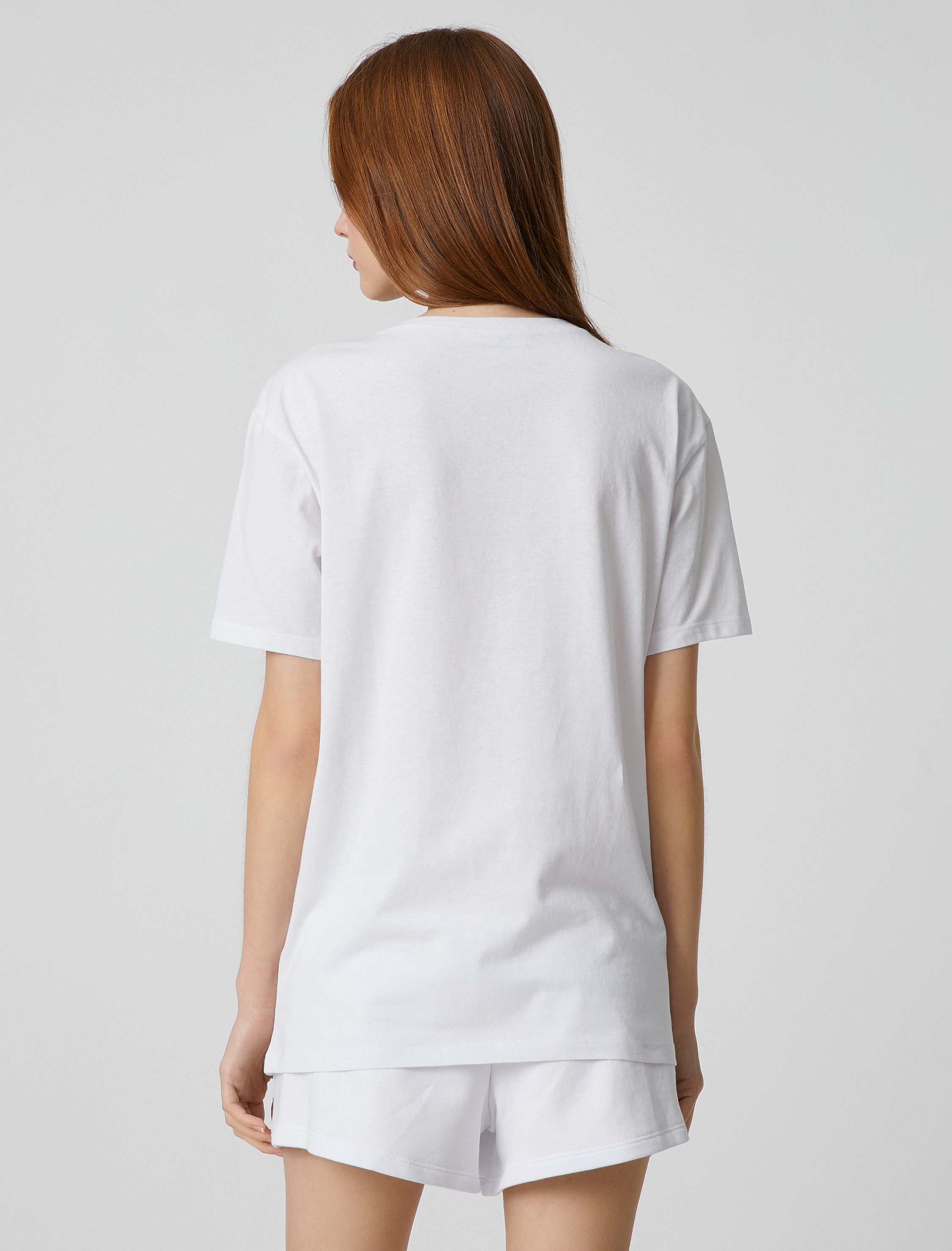   Baskılı Tişört Bisiklet Yaka Kısa Kollu Düz Kesim