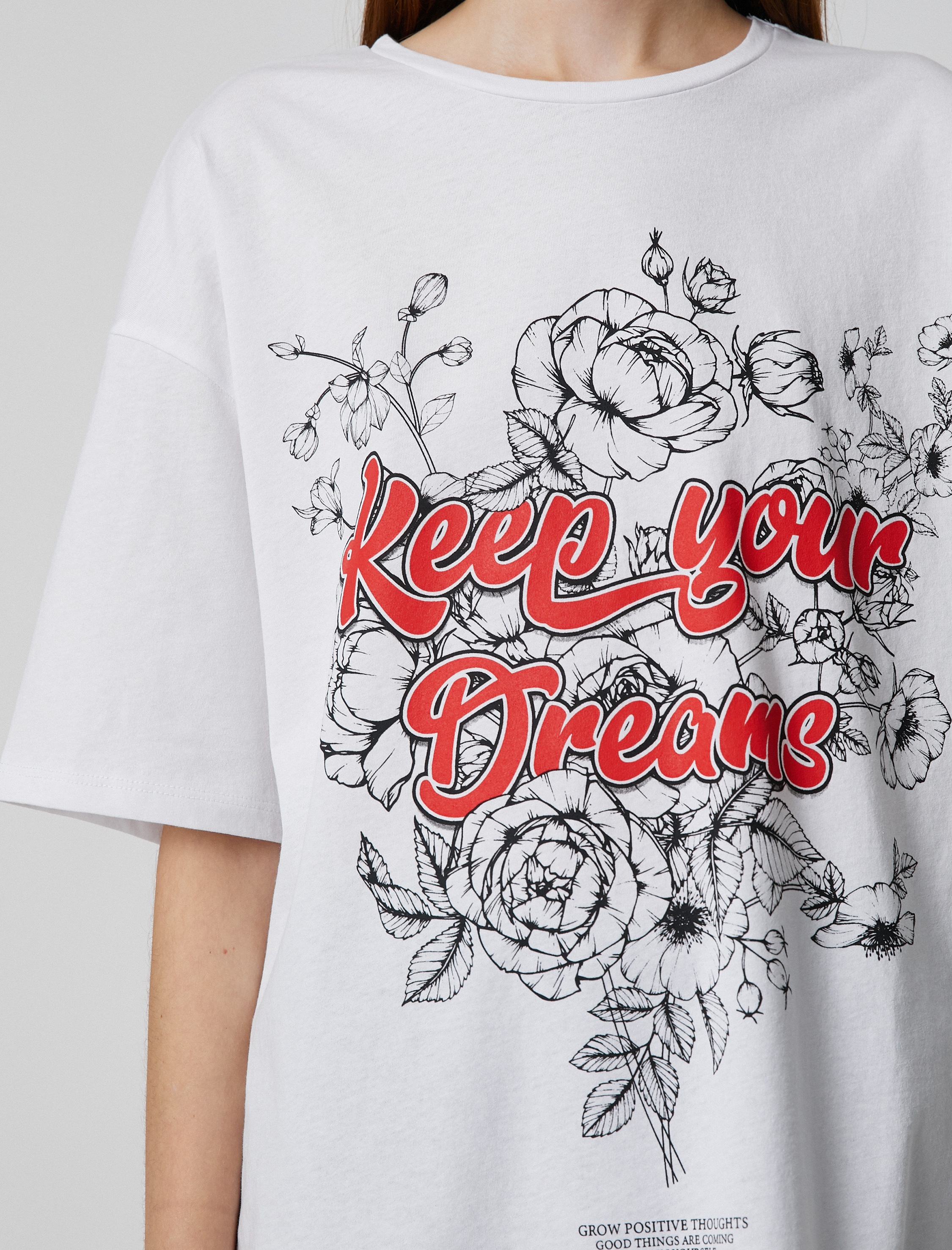   Oversize Tişört Slogan Baskılı Kısa Kollu Bisiklet Yaka