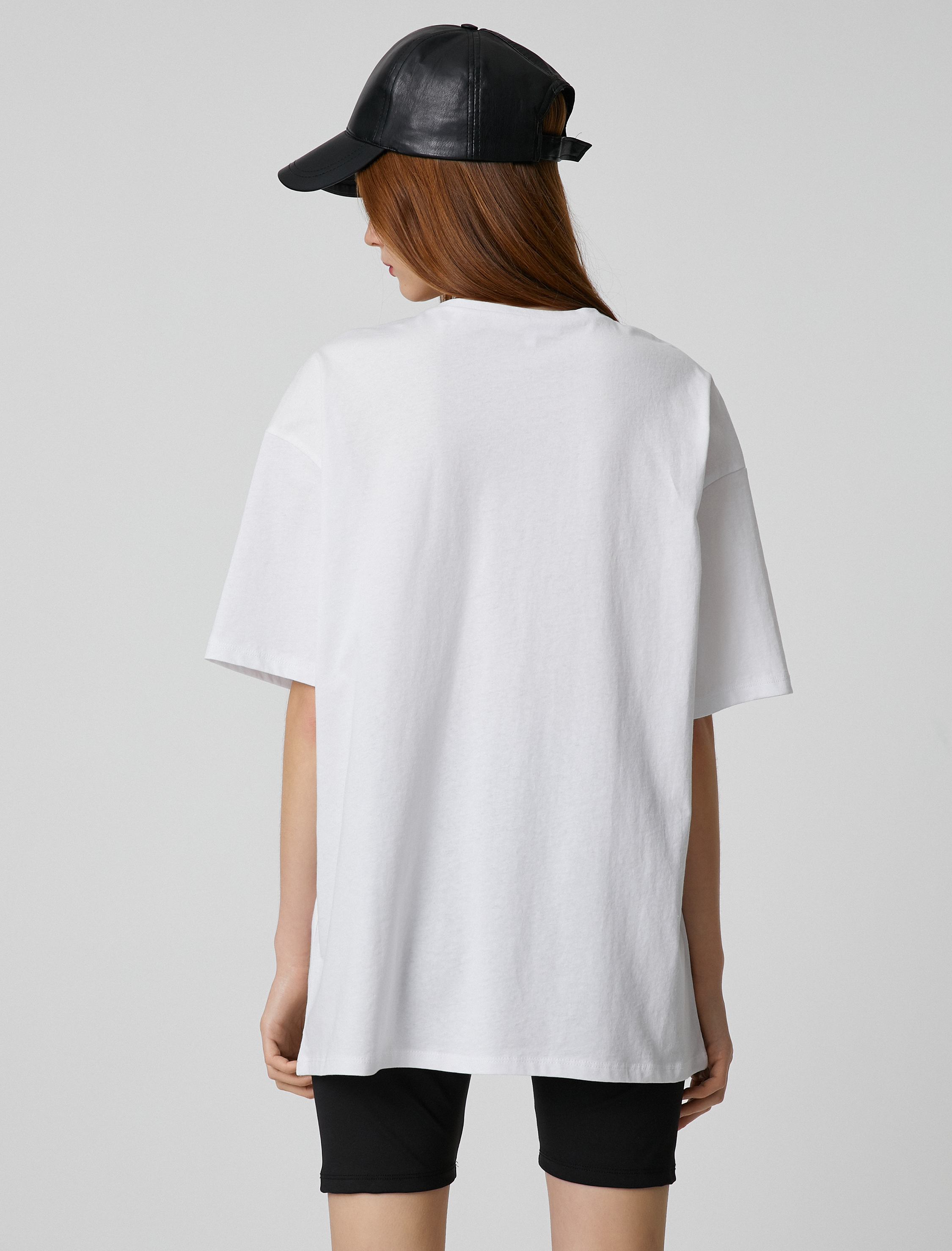   Oversize Tişört Slogan Baskılı Kısa Kollu Bisiklet Yaka