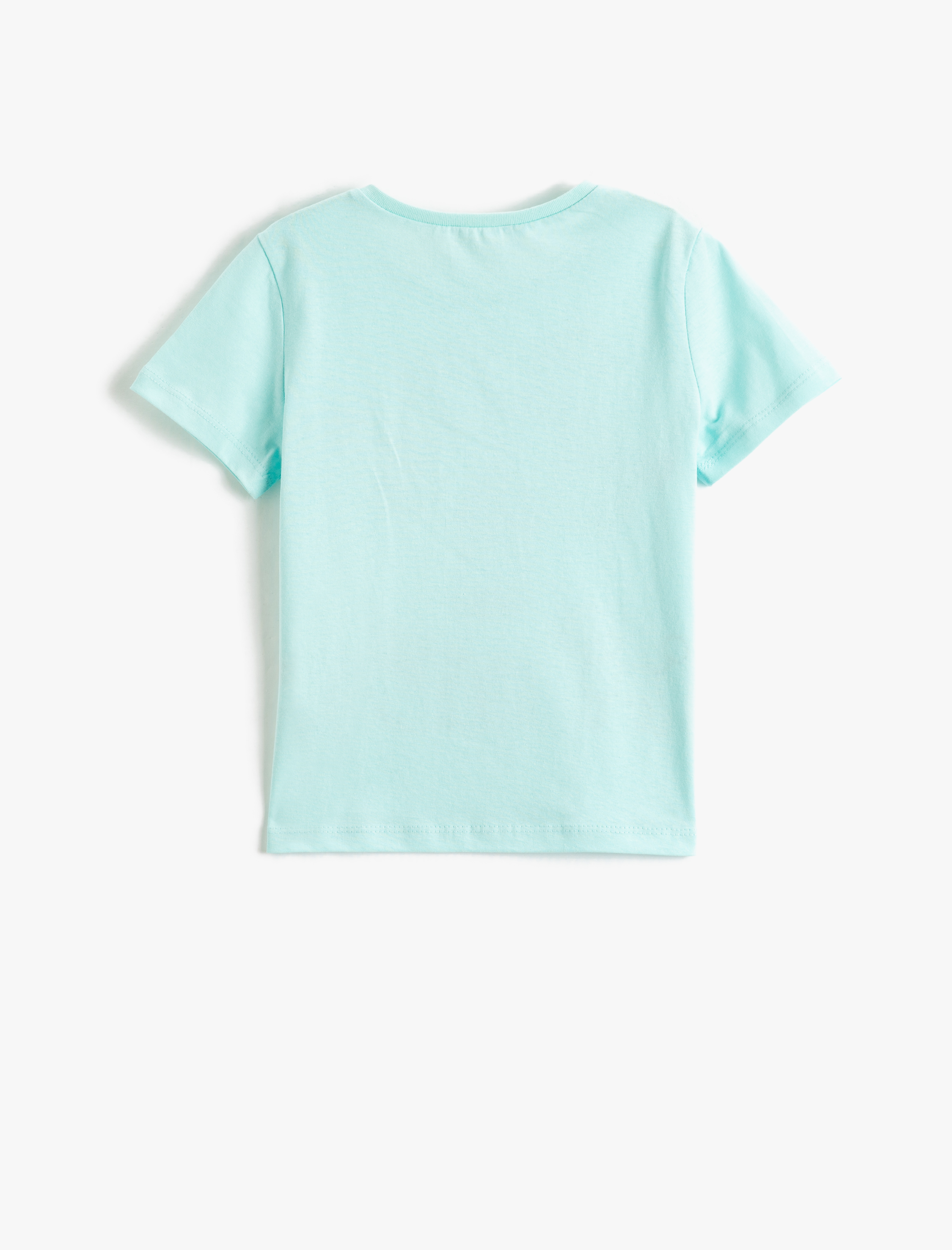  Kız Çocuk Kedi Baskılı Kısa Kollu Tişört Bisiklet Yaka