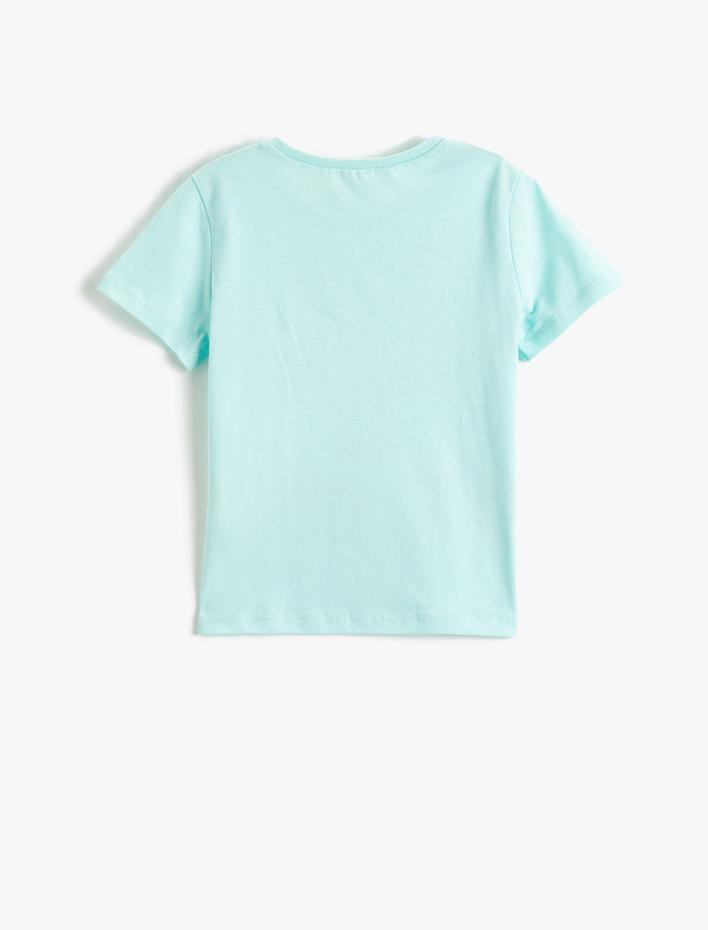 Kız Çocuk Kedi Baskılı Kısa Kollu Tişört Bisiklet Yaka