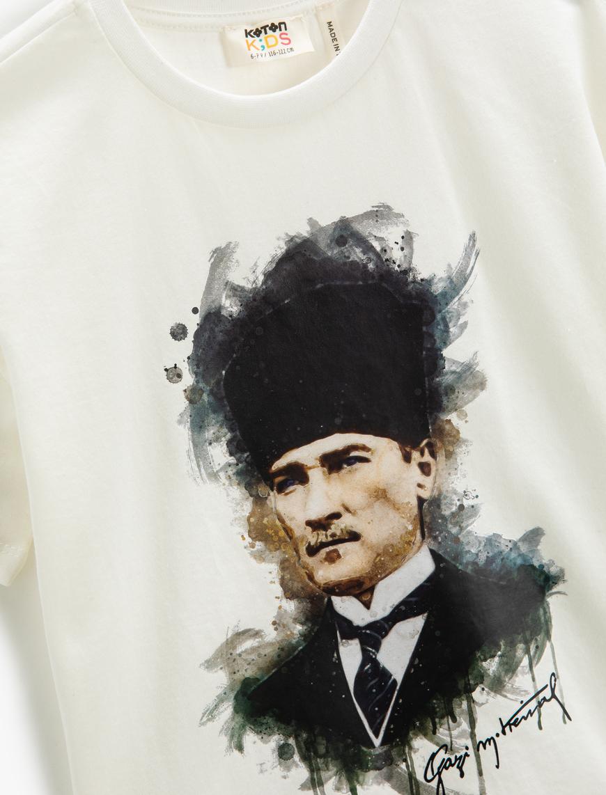  Erkek Çocuk Atatürk Baskılı Tişört Kısa Kollu Bisiklet Yaka Pamuklu