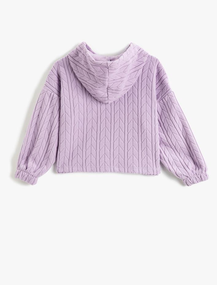 Kız Çocuk Crop Kapşonlu Basic Sweatshirt Dokulu Manşetleri Lastikli