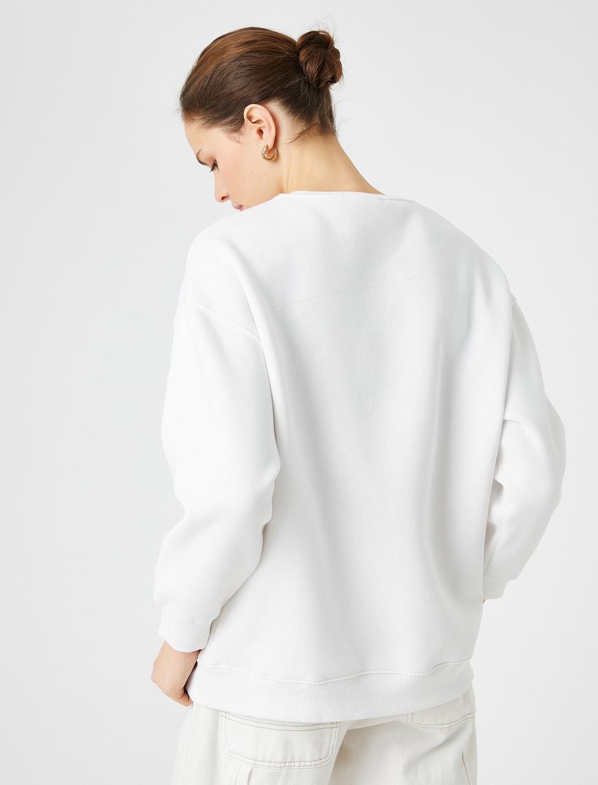   Parlak Yazı Baskılı Sweatshirt Bisiklet Yaka