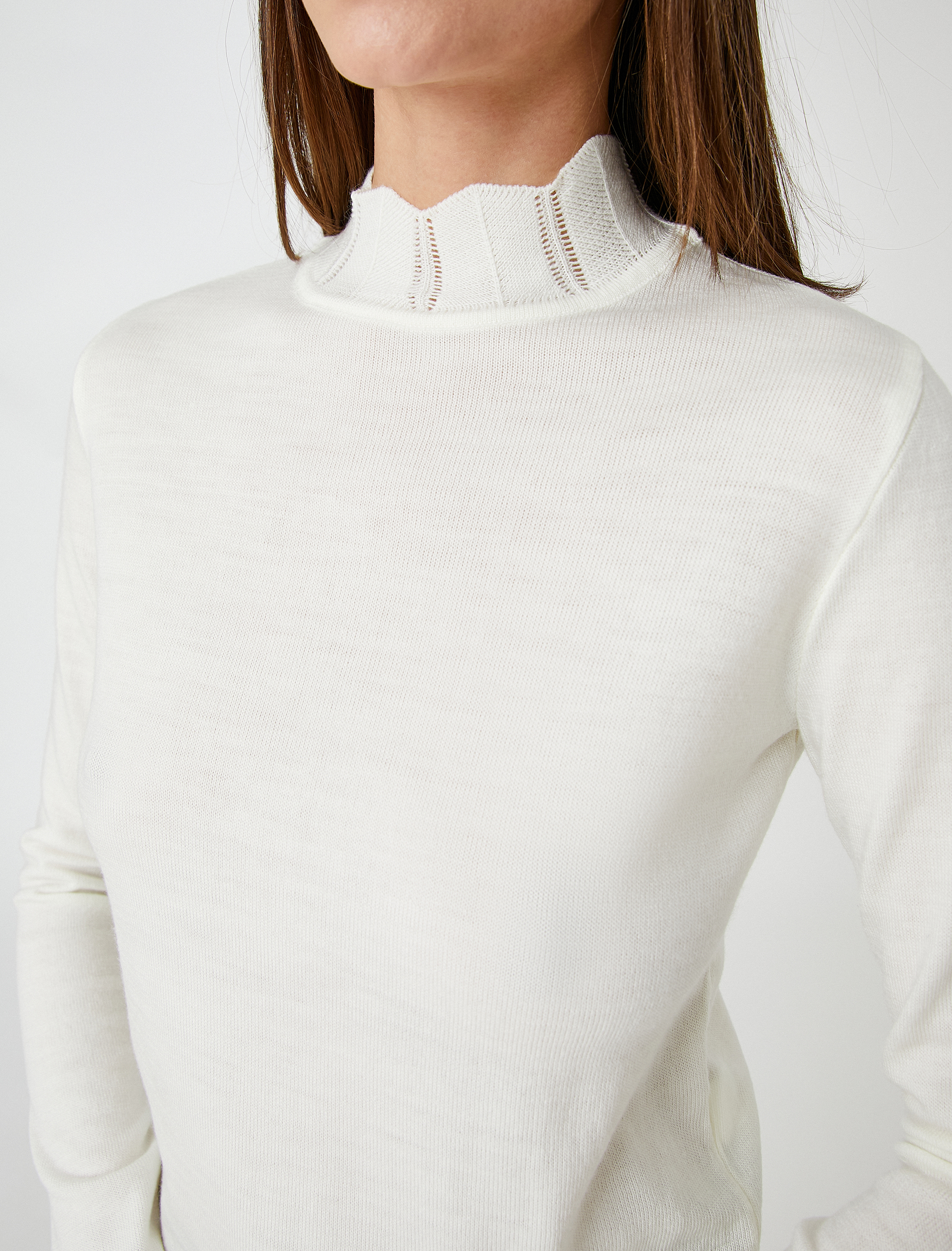   Yaka Detaylı Triko Kazak Dar Kesim Kaşmir Dokulu