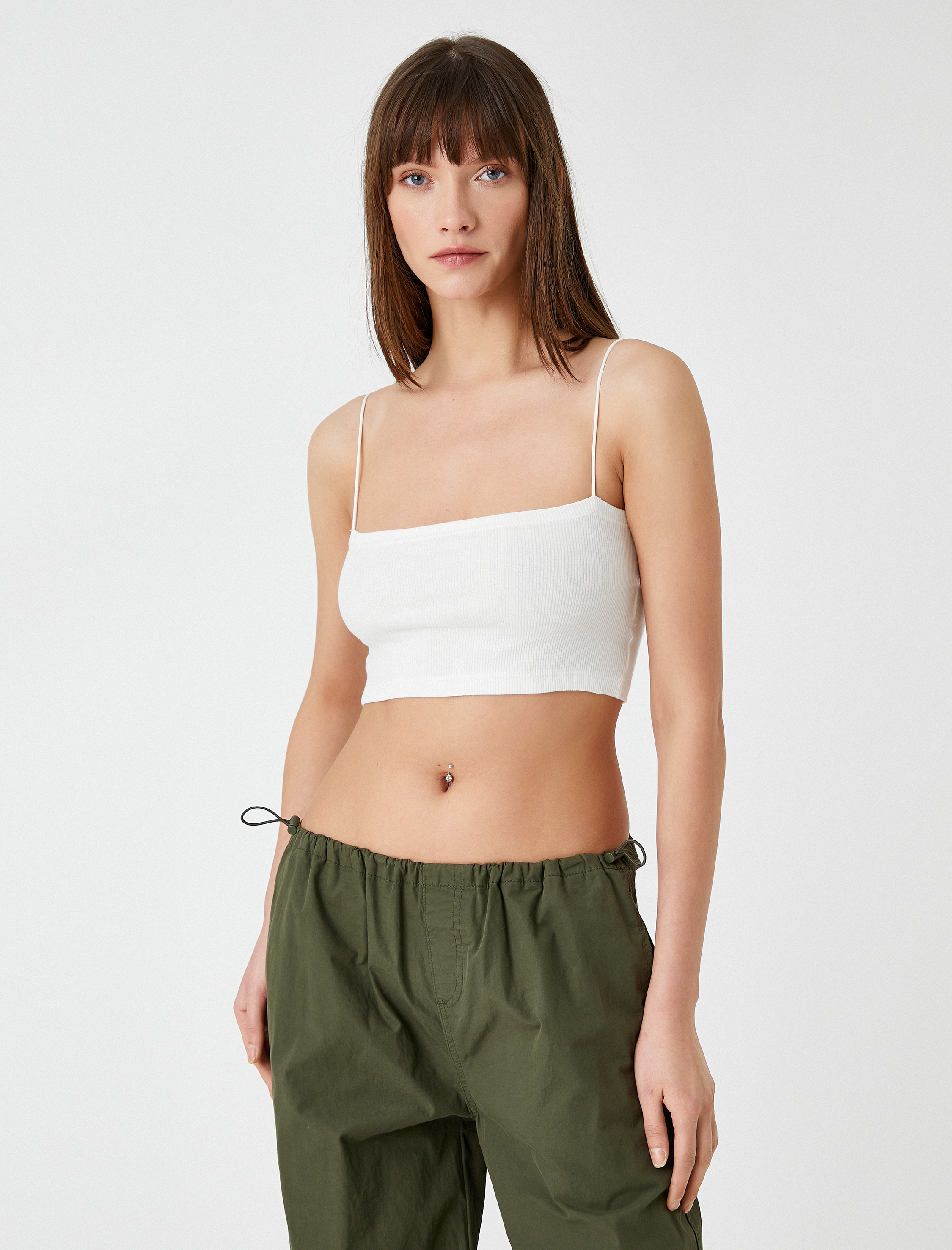   Crop Atlet Kare Yaka İnce Askılı Pamuklu