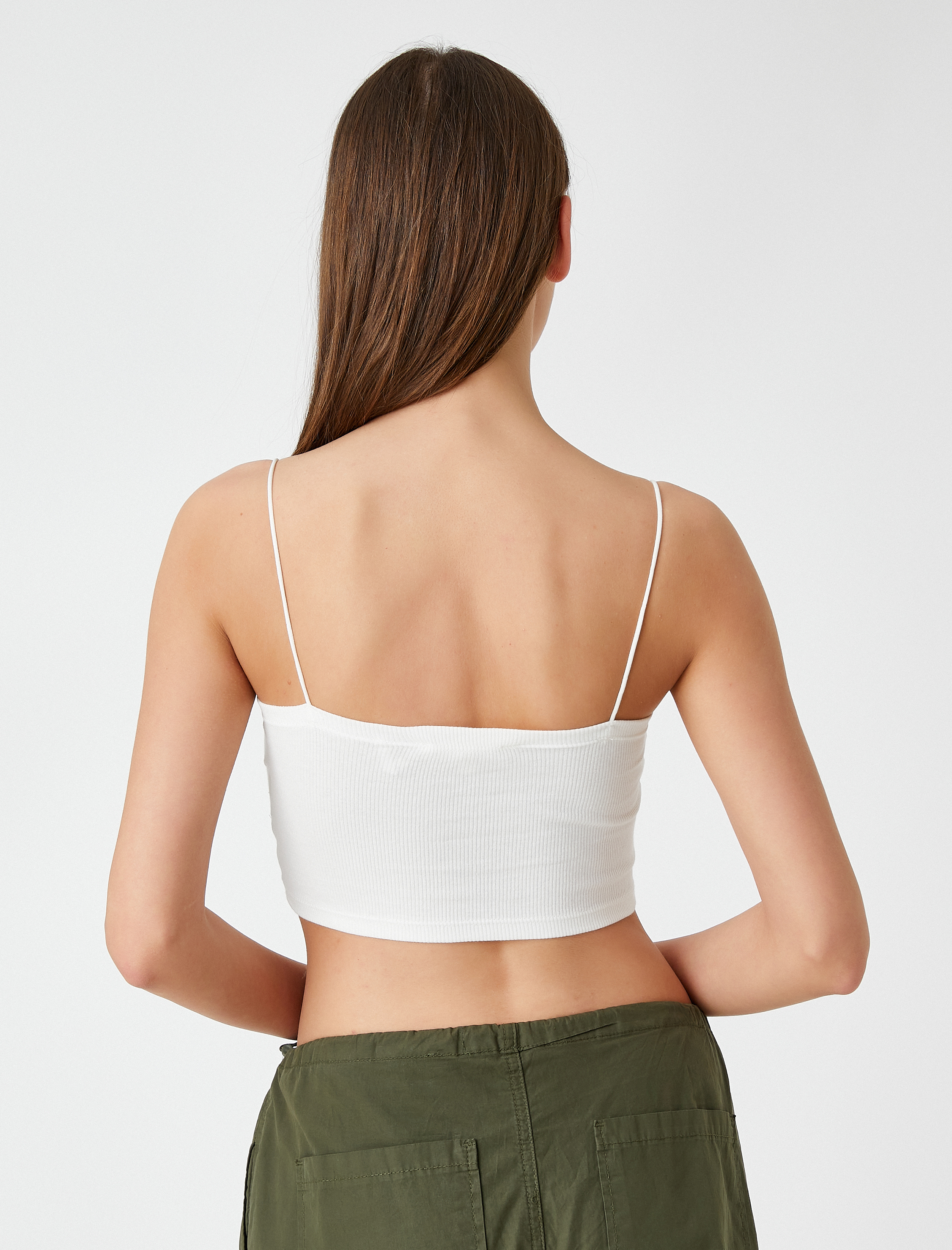   Crop Atlet Kare Yaka İnce Askılı Pamuklu