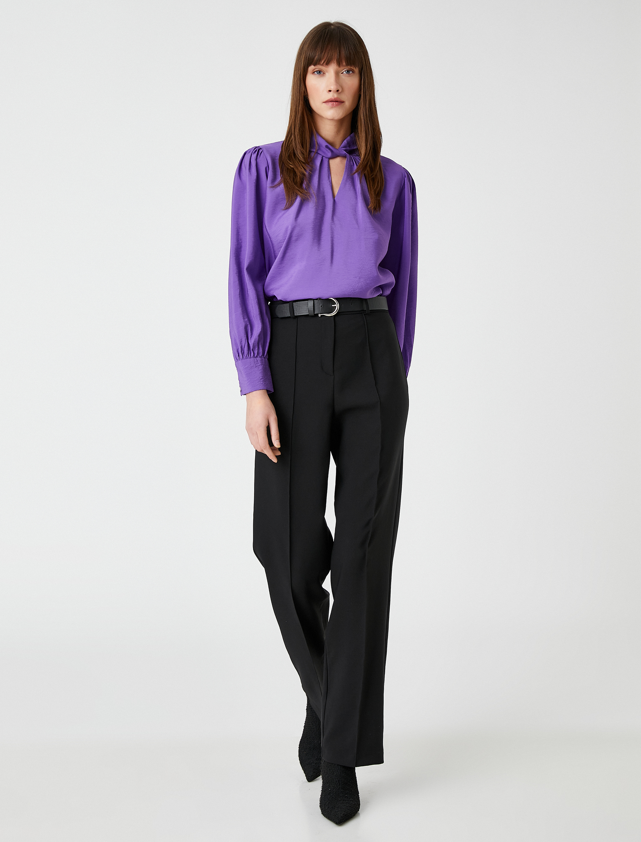 Mor Kadın Saten Bluz Yaka Detaylı Uzun Kollu 3WAK60111CW | Koton