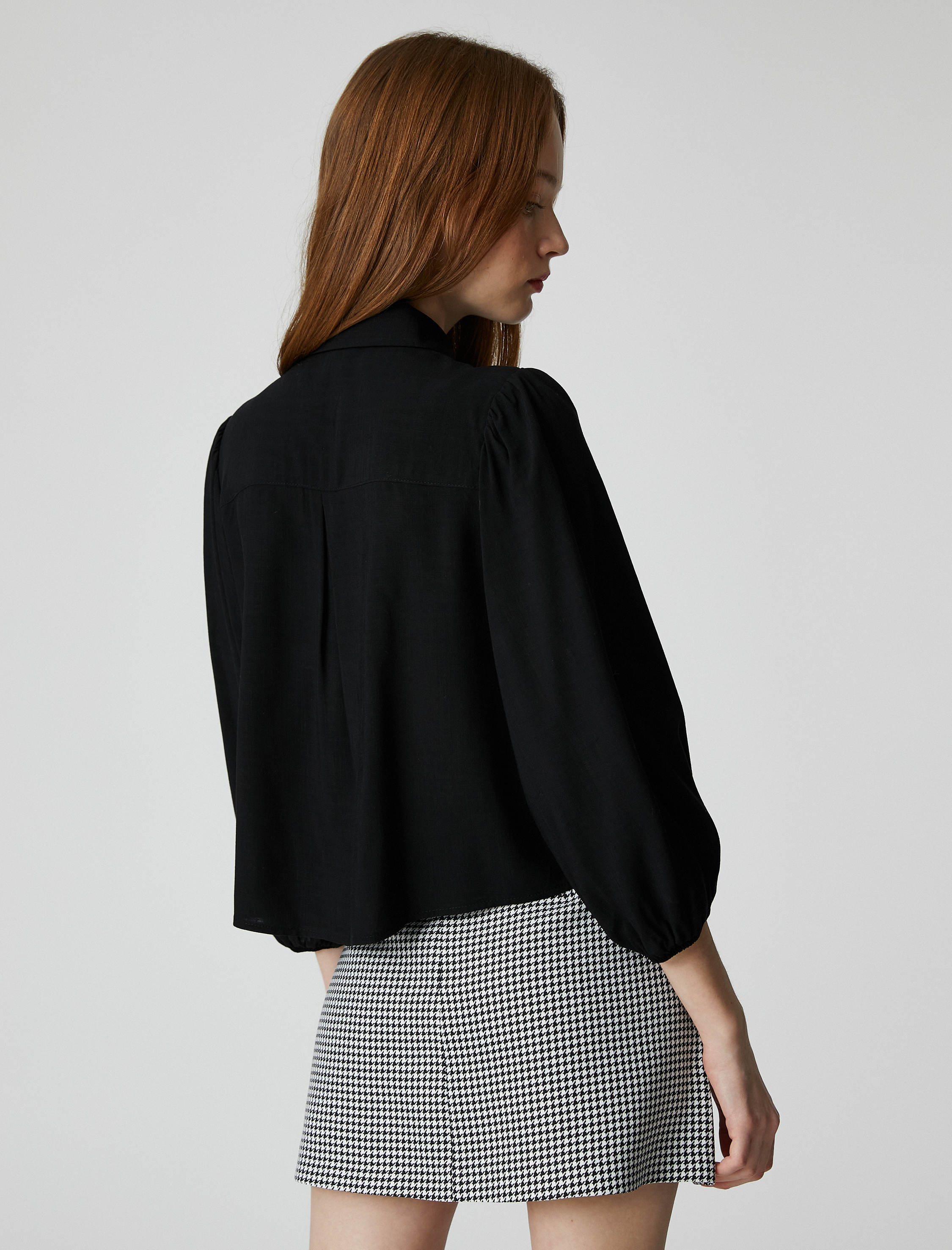   Balon Kollu Gömlek Önü Düğmeli Klasik Yaka