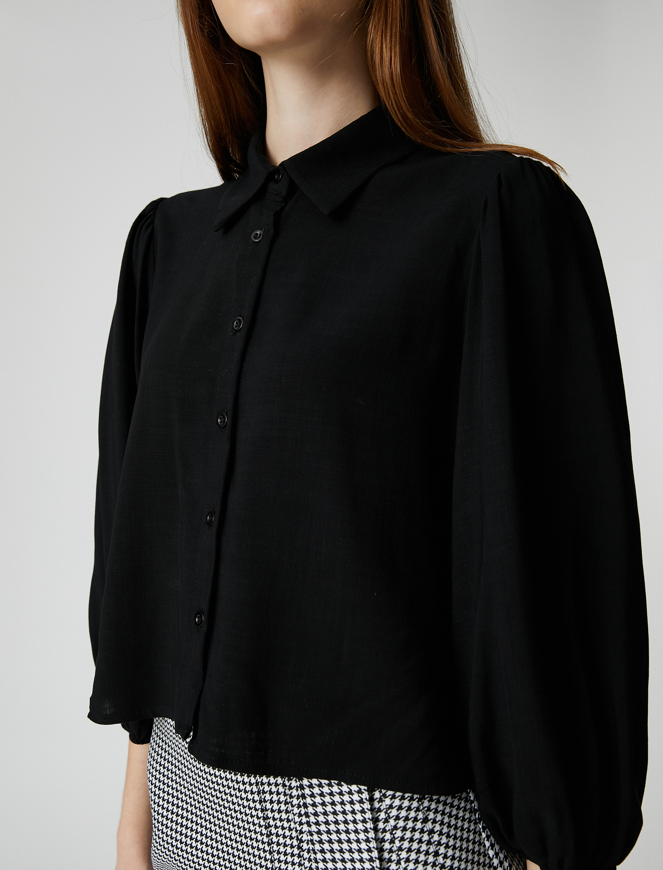   Balon Kollu Gömlek Önü Düğmeli Klasik Yaka