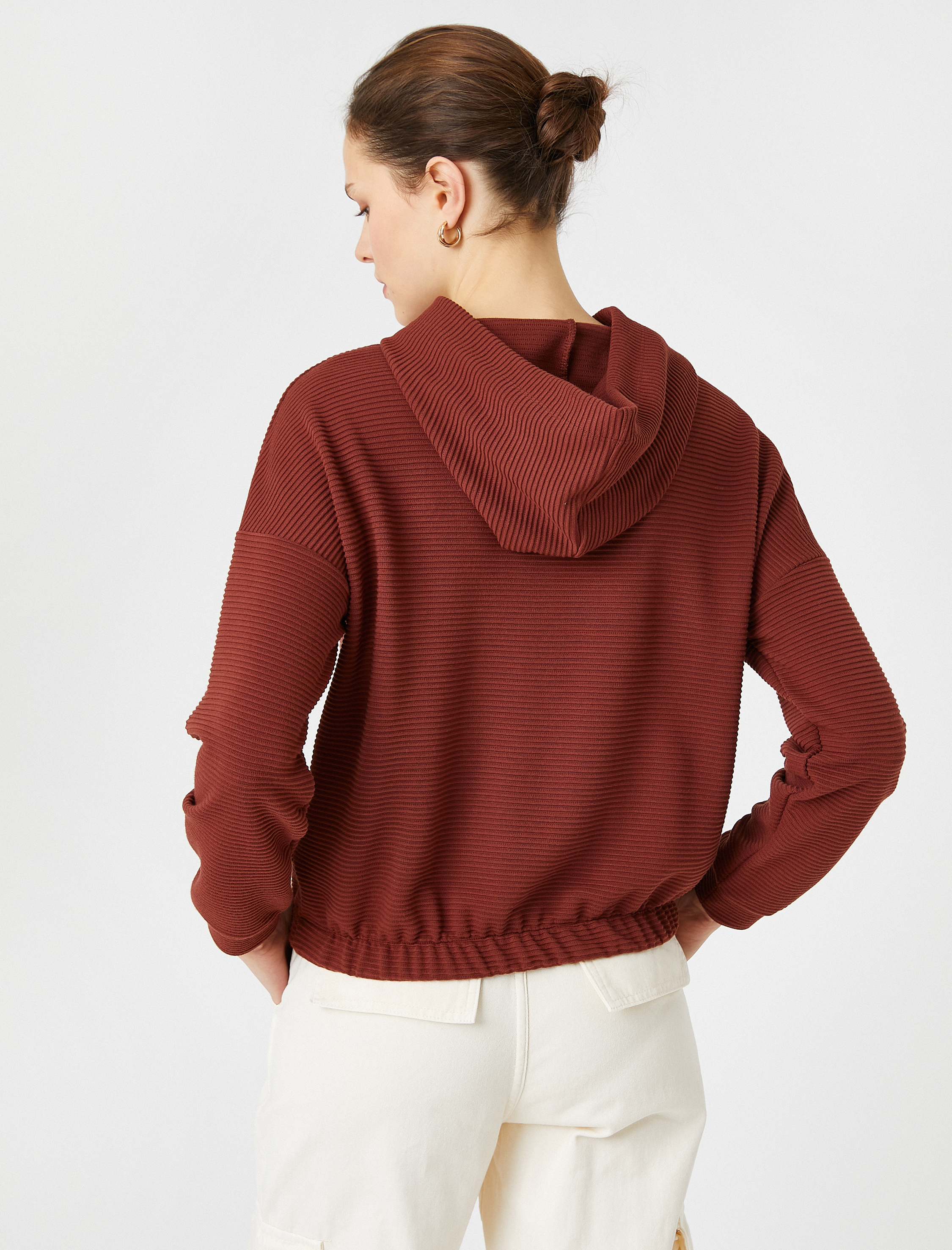   Kapüşonlu Sweatshirt Beli Lastikli Çizgili