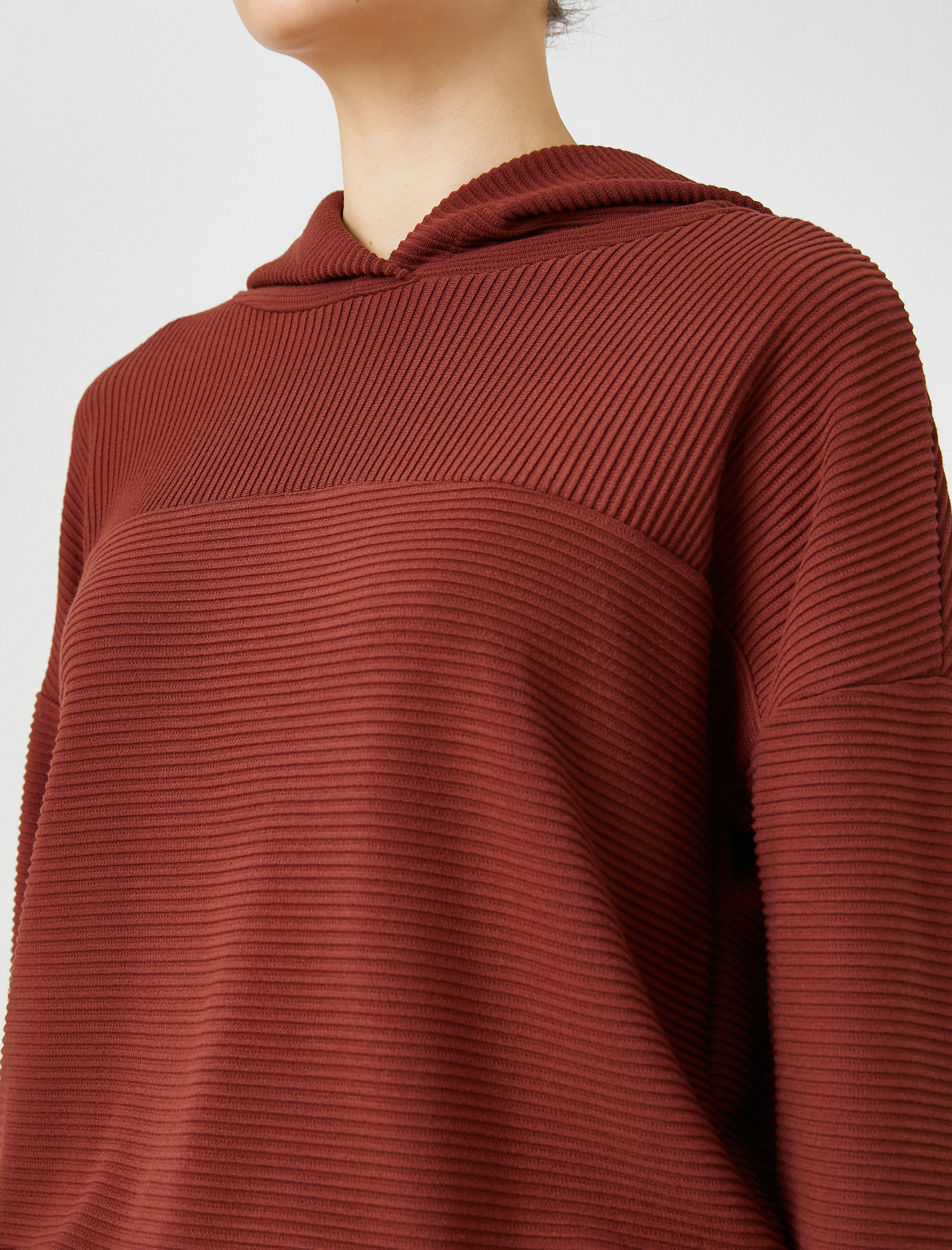   Kapüşonlu Sweatshirt Beli Lastikli Çizgili