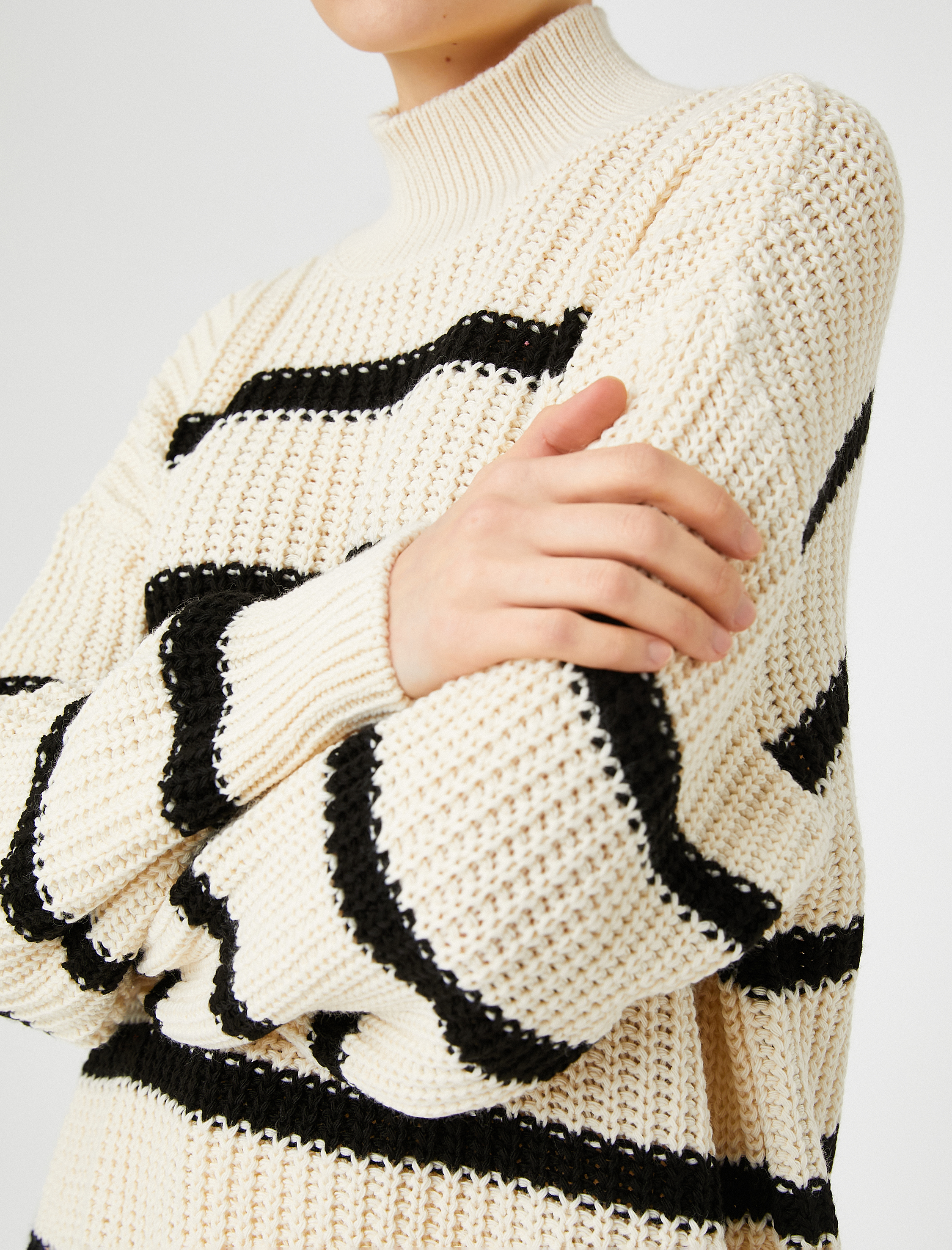   Oversize Örgü Kazak Yarım Balıkçı Yaka