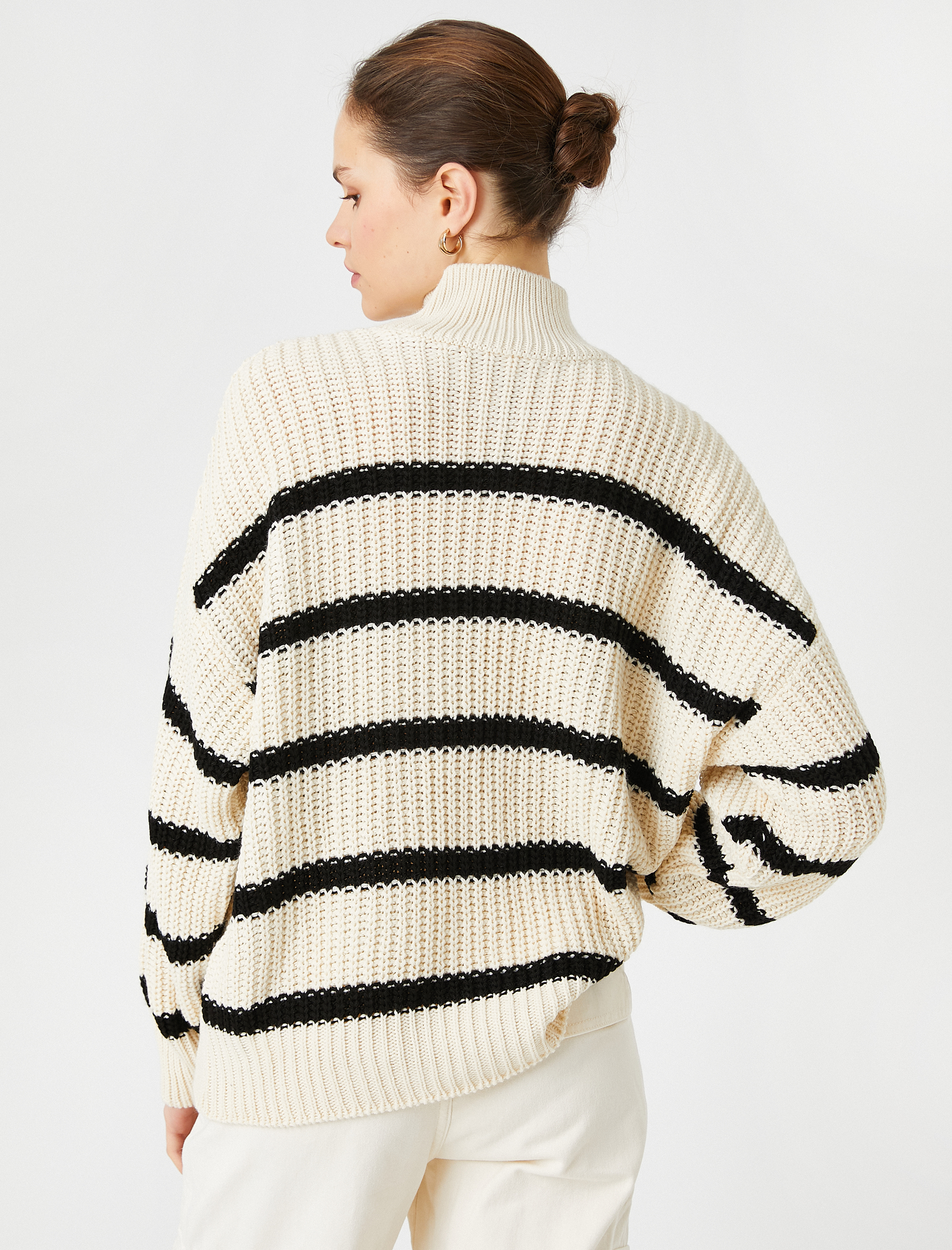   Oversize Örgü Kazak Yarım Balıkçı Yaka