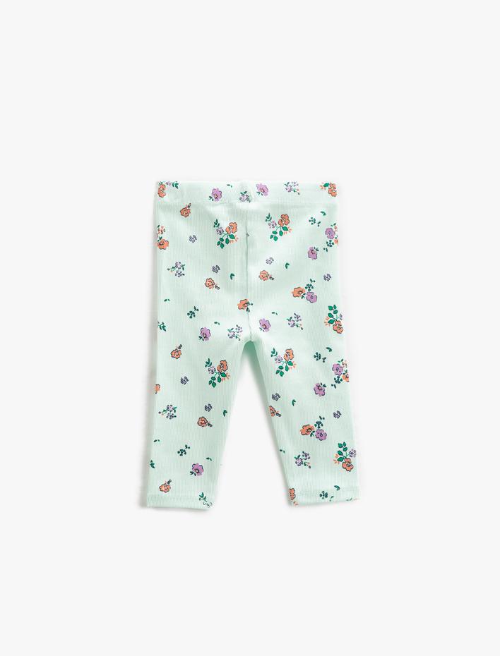 Kız Bebek Tayt Çiçekli Fitilli Beli Lastikli Bağlama ve Cep Detaylı